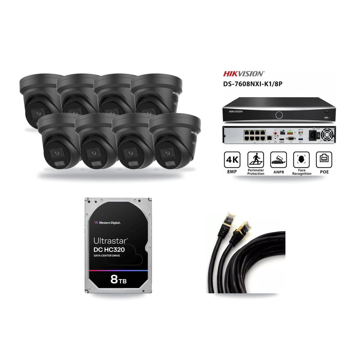 Hikvision 8-Channel 4K CCTV Kit — 8 Black Turret Cameras + 8TB Recording - Image 1