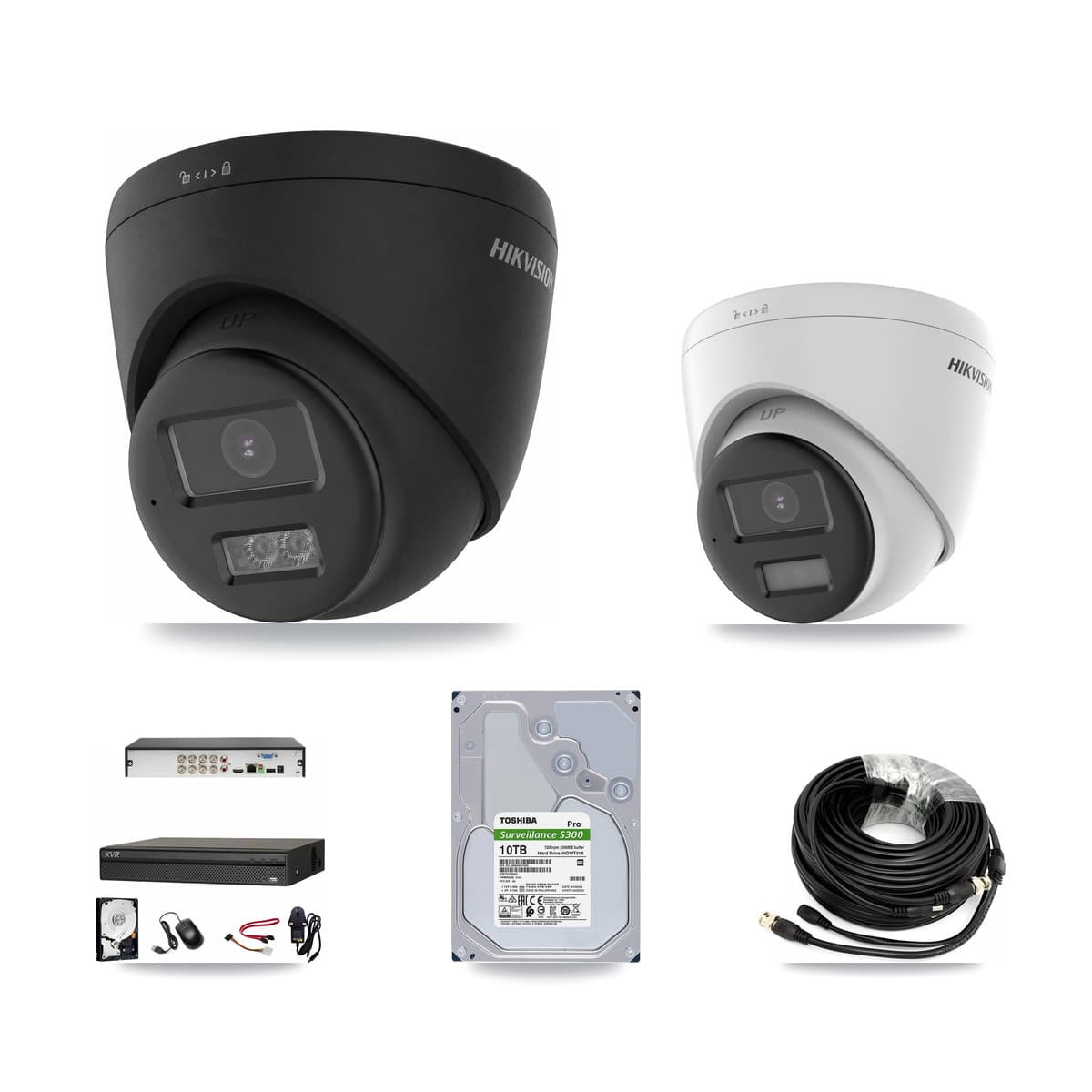 Hikvision & Dahua 8-Channel 4K CCTV Kit — 1 DS-2CE78U0T + 3 DS-2CE78U0T Turret Cameras + 10TB Recording