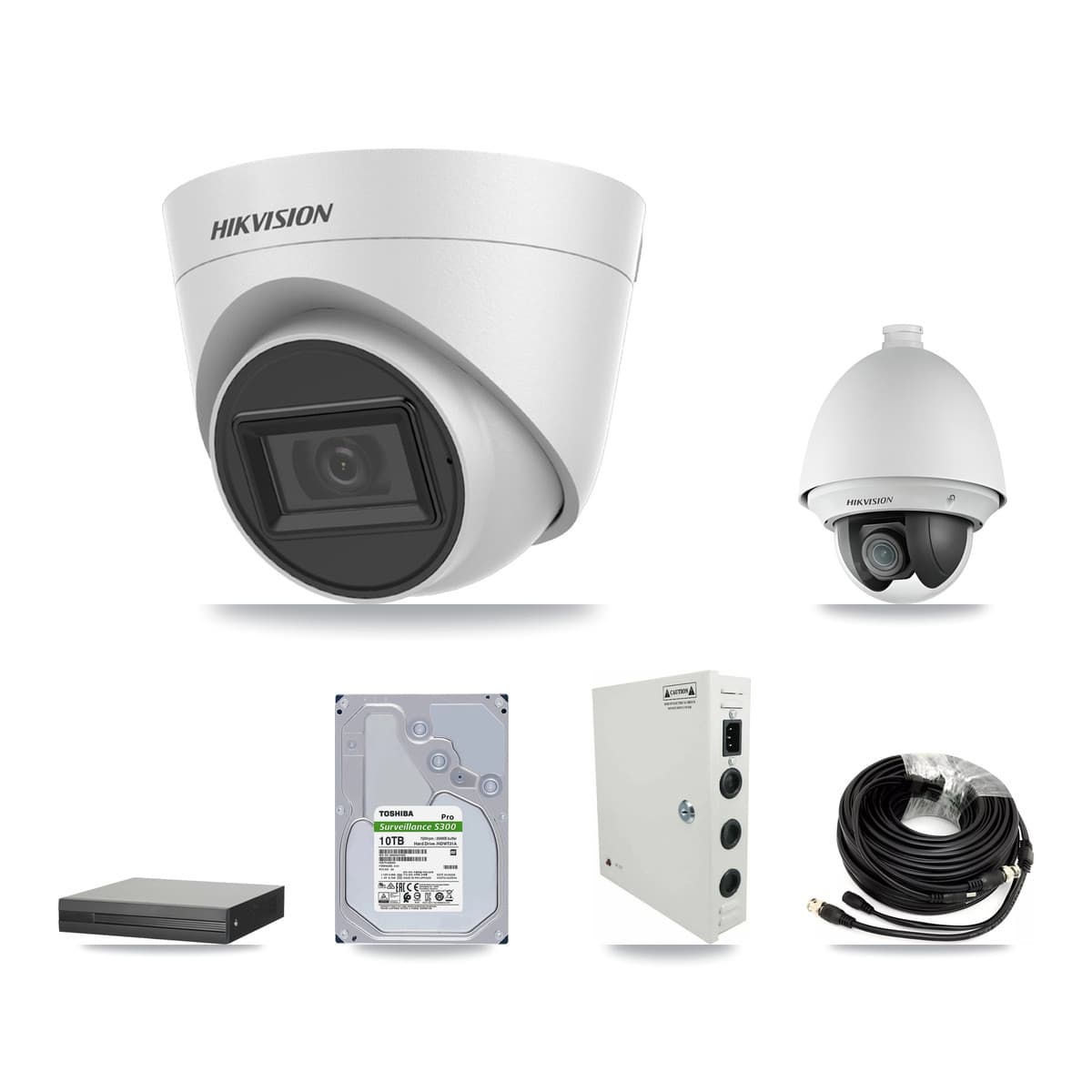 Hikvision 16-Channel 2MP – 5MP CCTV Kit — 1 2MP PTZ + 11 White 5MP Turret Cameras + 10TB Recording