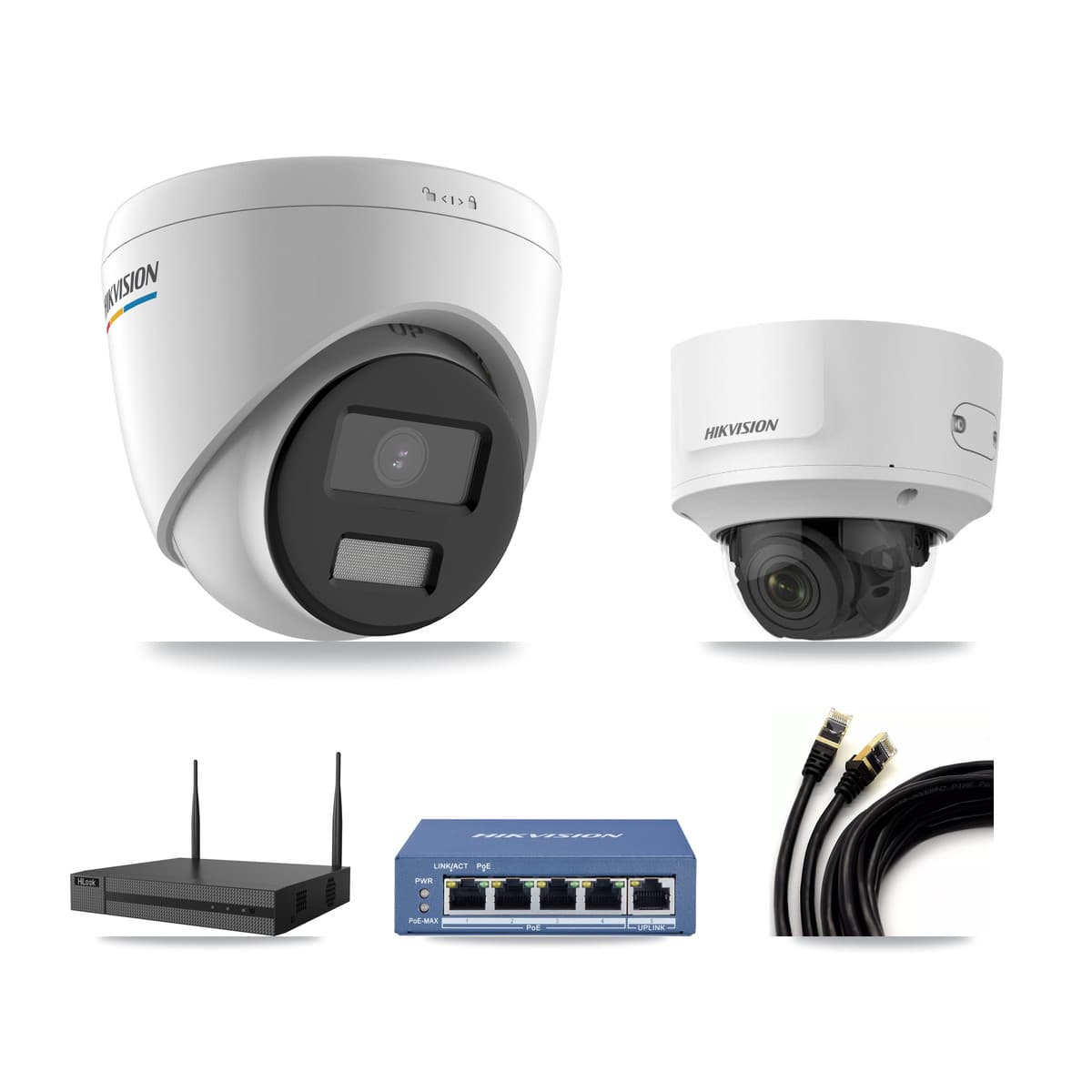 Hikvision & HiLook 4-Channel 2MP CCTV Kit — 2 Turret + 2 Dome Cameras + 3TB Recording