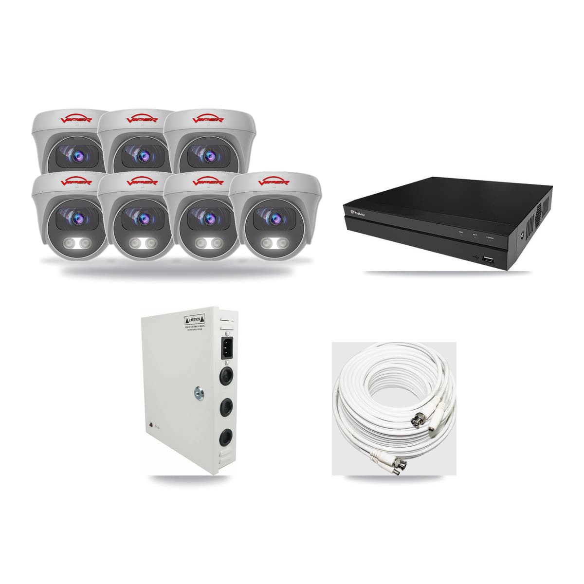 Viper & Prolux 8-Channel 5MP CCTV Kit — 7 White Cameras + 3TB Recording (PXD-5208AN Recorder) - Image 1
