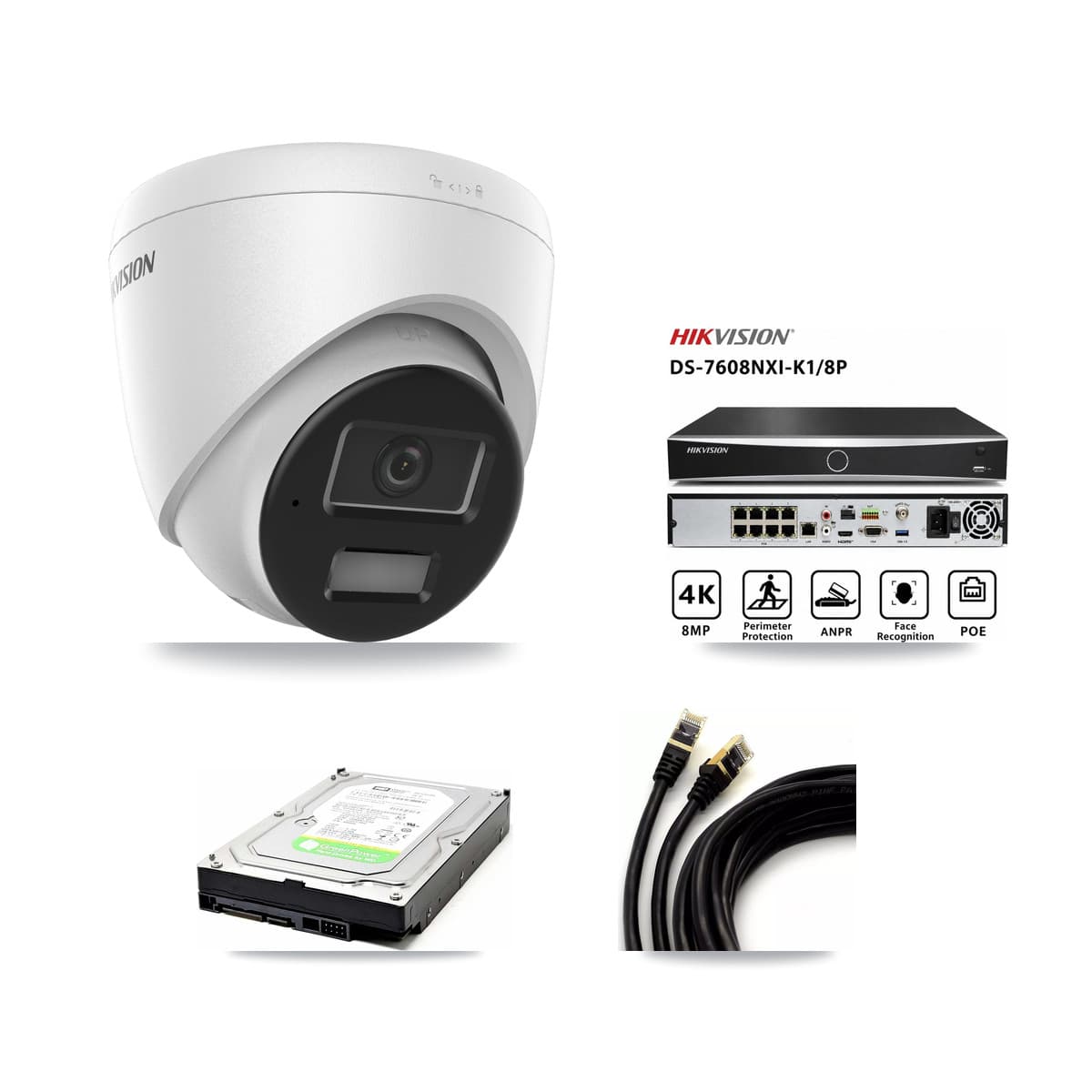 Hikvision 8-Channel 4MP CCTV Kit — 1 DS-2CD1343G2 Turret Camera + 1TB Recording (DS-7608NXI Recorder)