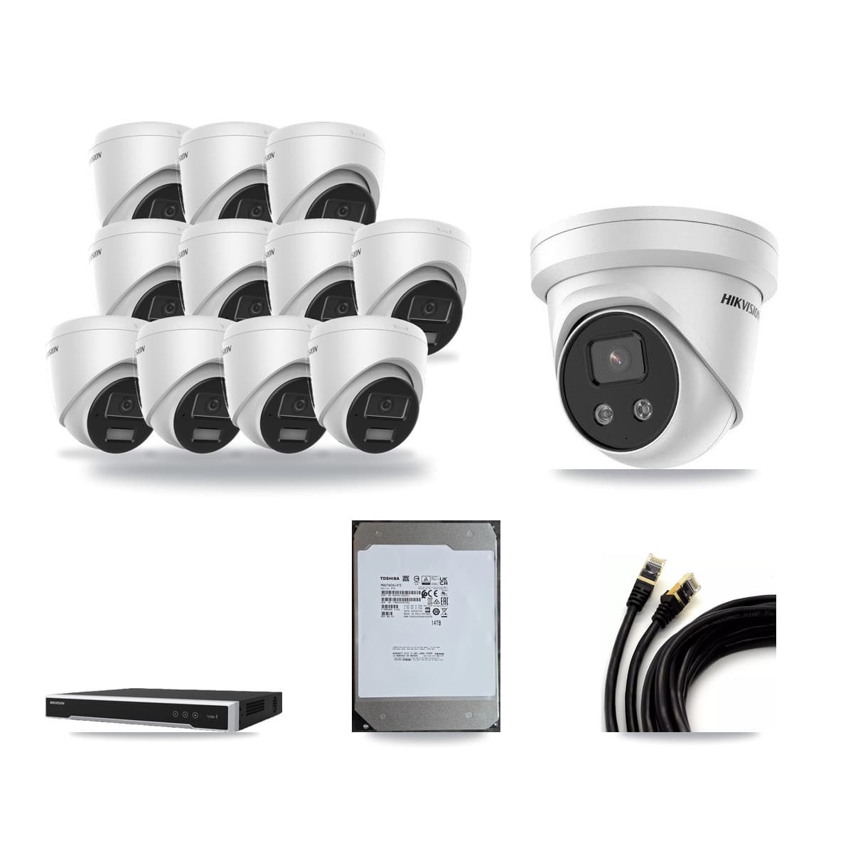 Hikvision 16-Channel 4MP – 5MP CCTV Kit — 11 4MP + 1 5MP Turret Cameras + 14TB Recording (DS-7616NI-M2 Recorder) - Image 1