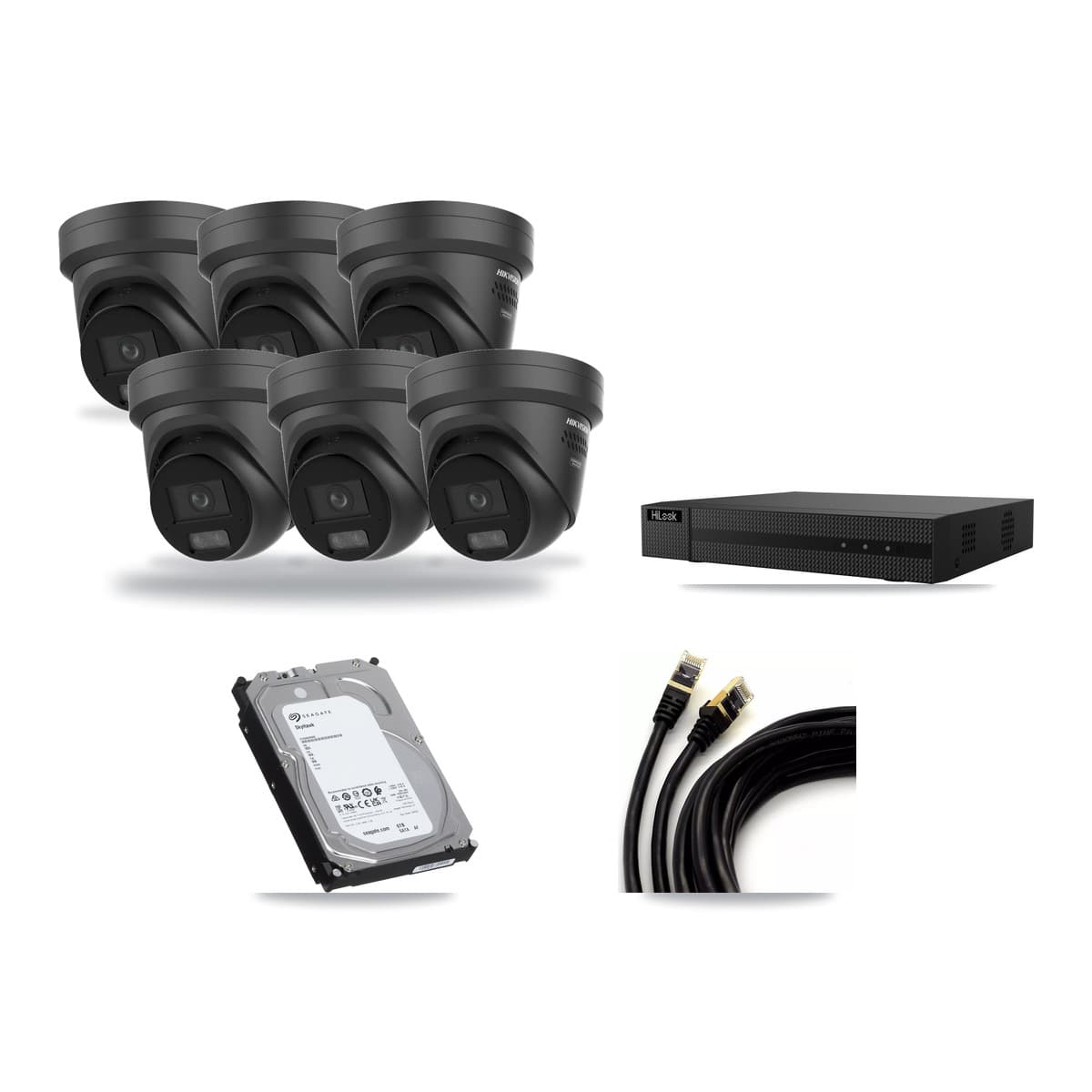 Hikvision & HiLook 8-Channel 4K CCTV Kit — 6 Black Turret Cameras + 6TB Recording - Image 1