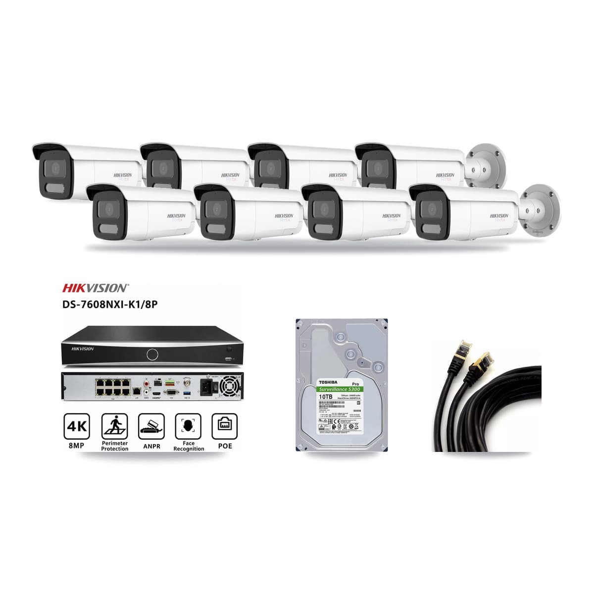 Hikvision 8-Channel 4MP – 4K CCTV Kit — 2 4MP + 6 4K Bullet Cameras + 10TB Recording - Image 1
