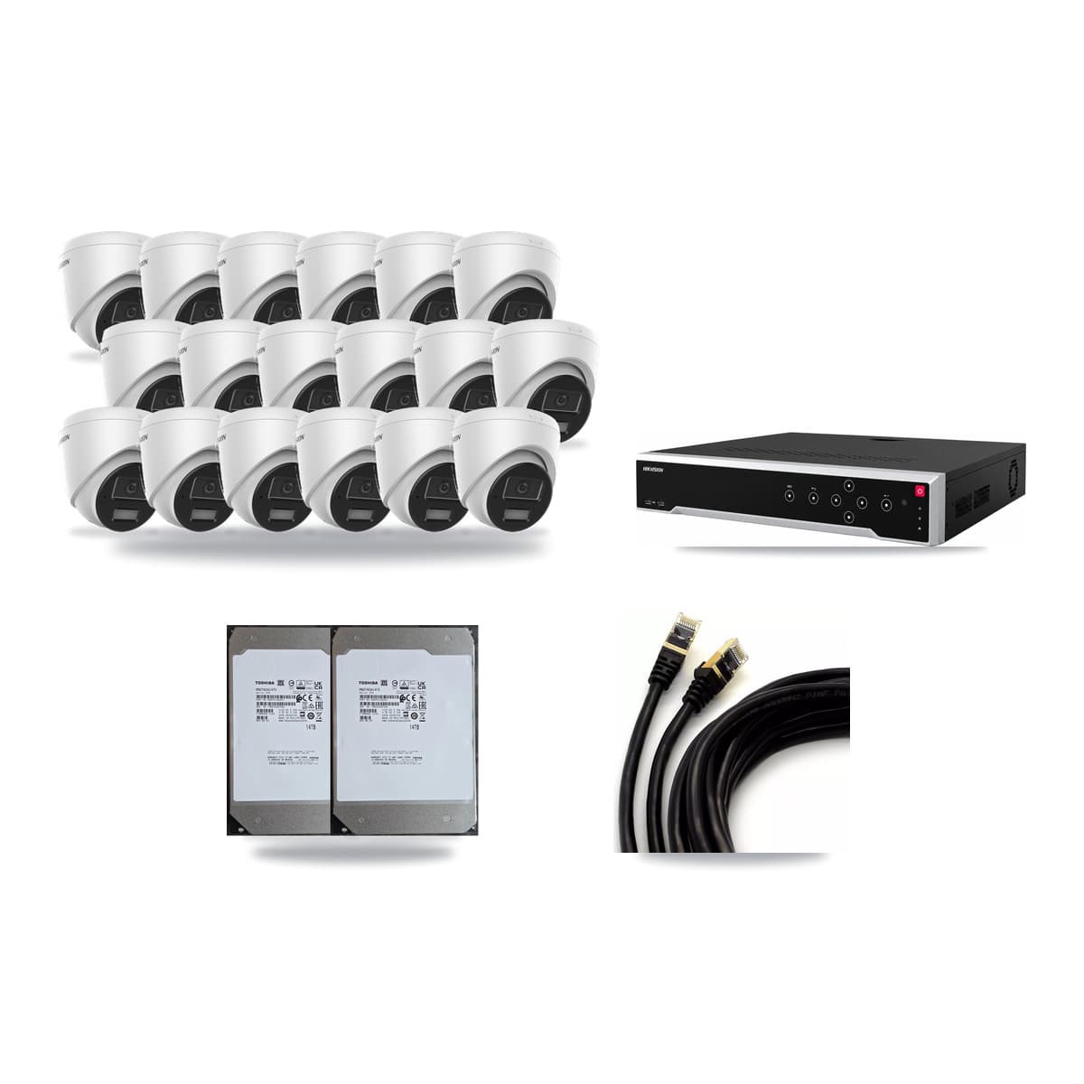 Hikvision 32-Channel 4MP CCTV Kit — 18 Turret Cameras + 2× 14TB Recording - Image 1