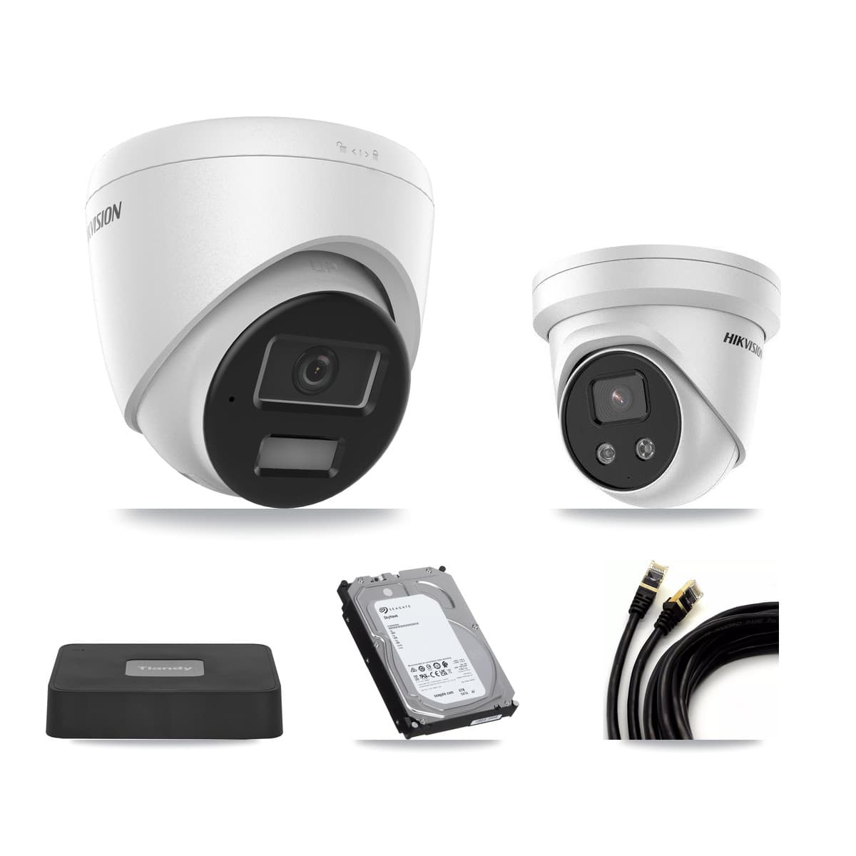 Hikvision & Tiandy 4-Channel 4MP – 5MP CCTV Kit — 3 4MP + 1 5MP Turret Cameras + 6TB Recording