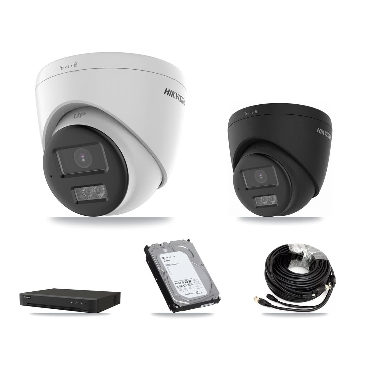 Hikvision 8-Channel 5MP – 4K CCTV Kit — 3 DS-2CE78K0T-LTS 5MP + 1 Black DS-2CE78U0T-LTS-BLACK 4K Turret Cameras + 6TB Recording (IDS-7208HUHI-M1/XT Recorder)