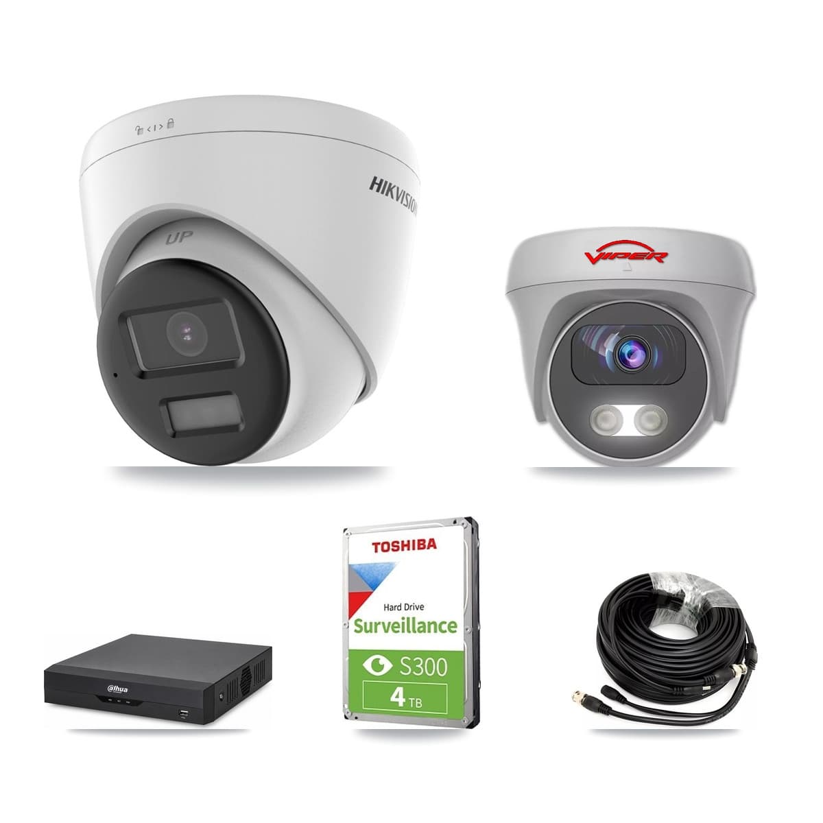 4-Channel 5MP – 4K CCTV Kit — 1 4K Turret + 1 White 5MP Cameras + 4TB Recording (DH-XVR5104HS Recorder) - Image 1
