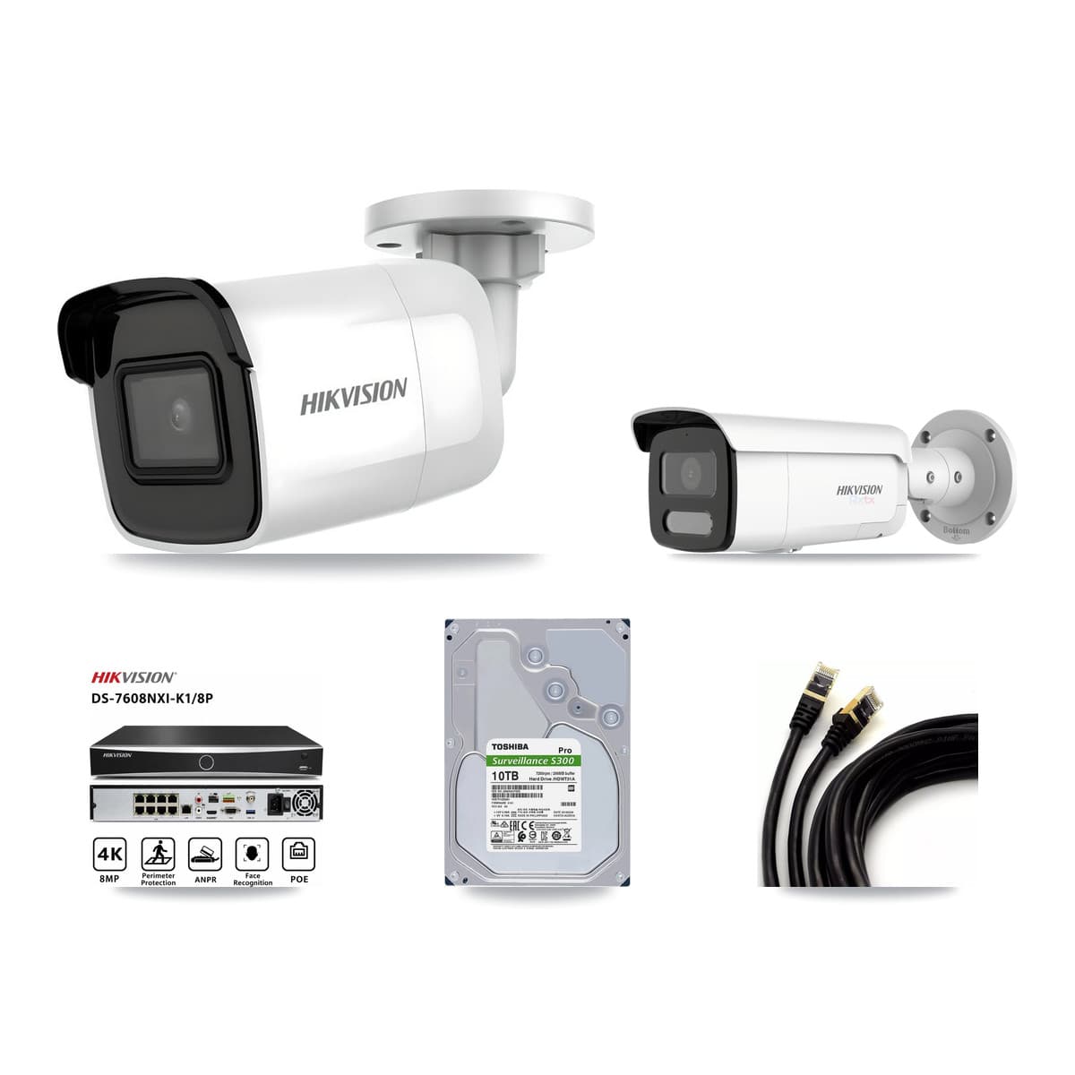 Hikvision 8-Channel 4K CCTV Kit — 2 DS-2CD2085G1 + 2 DS-2CD2T87G2H Bullet Cameras + 10TB Recording