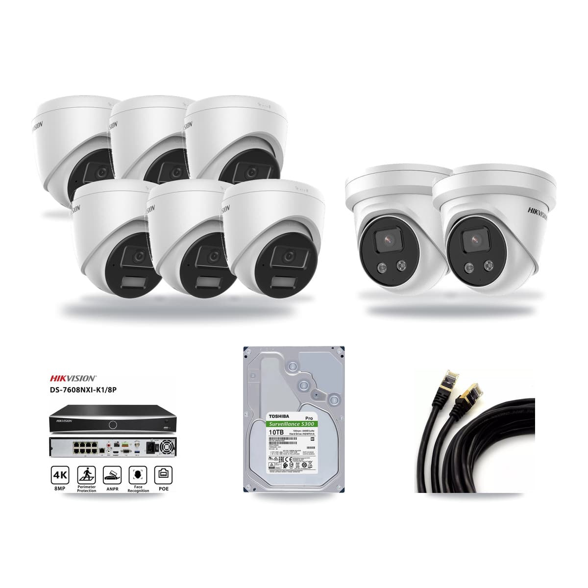 Hikvision 8-Channel 4MP – 5MP CCTV Kit — 6 4MP + 2 5MP Turret Cameras + 10TB Recording - Image 1
