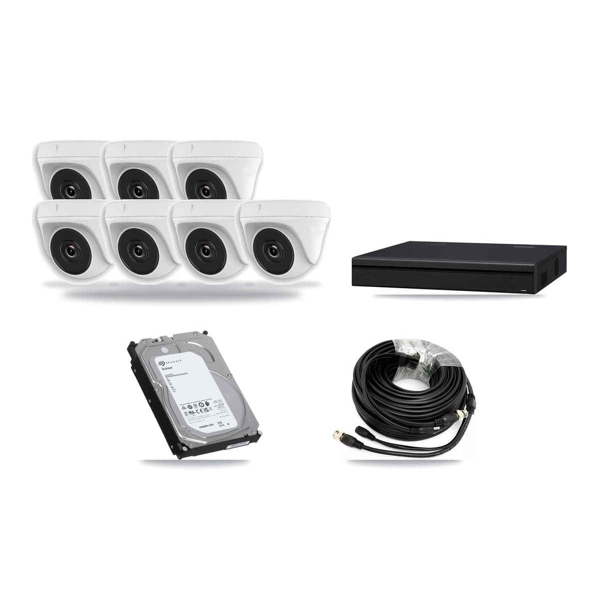 8-Channel 2MP CCTV Kit — 7 White Dome Cameras + 6TB Recording (XVR-3108AD Recorder) - Image 1