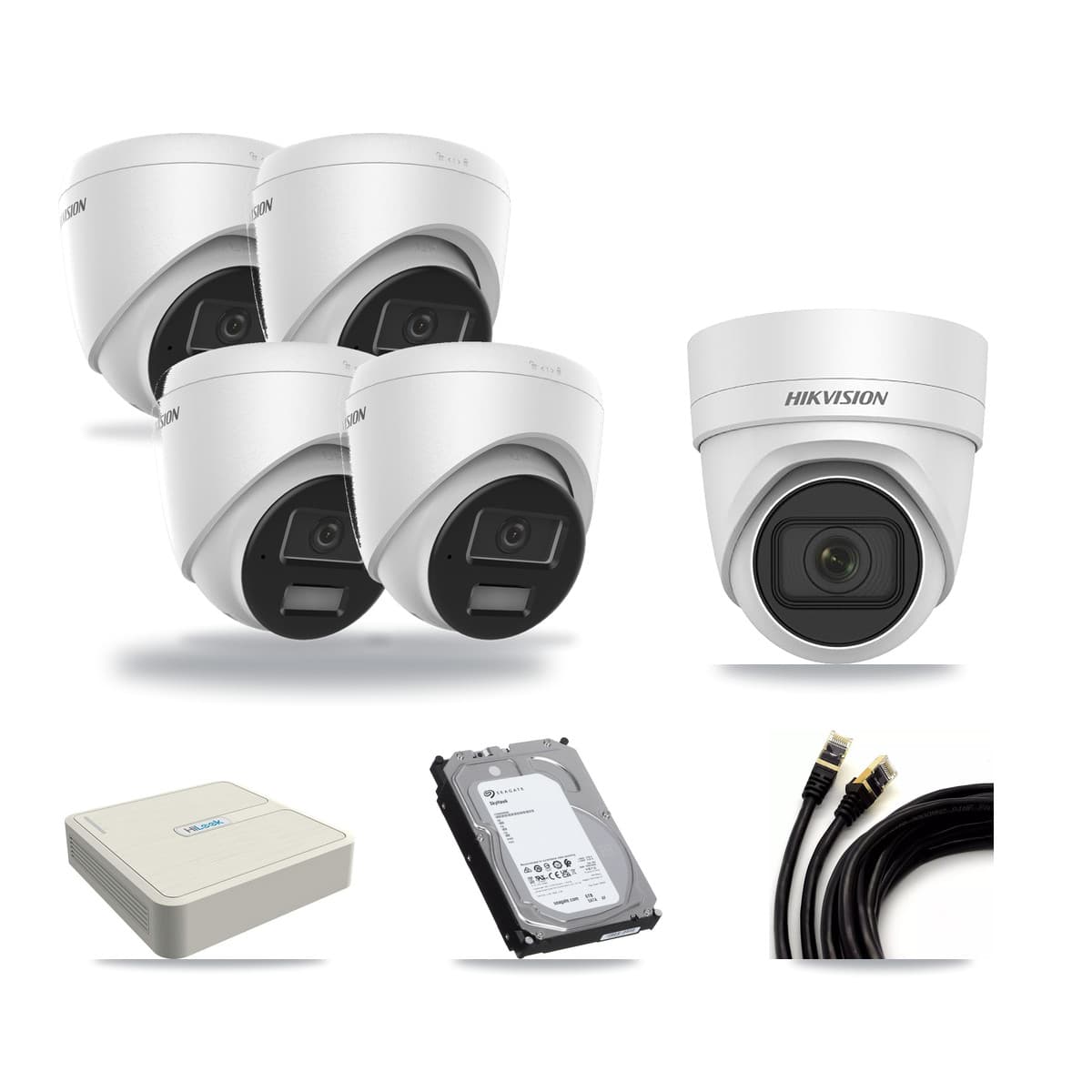 Hikvision & HiLook 8-Channel 4MP CCTV Kit — 4 DS-2CD1343G2 + 1 DS-2CD2H45FWD Turret Cameras + 6TB Recording - Image 1