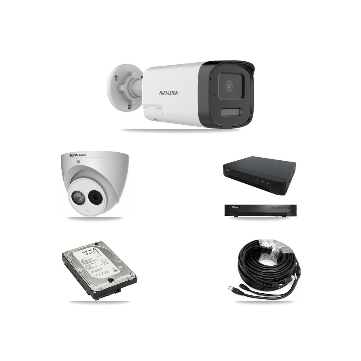 Hikvision & Prolux 16-Channel 4MP – 5MP CCTV Kit — 3 DS-2CE17K0T 5MP Bullet + 1 PXC-612C4W-A 4MP Turret Cameras + 5TB Recording (PXD-8216 Recorder)