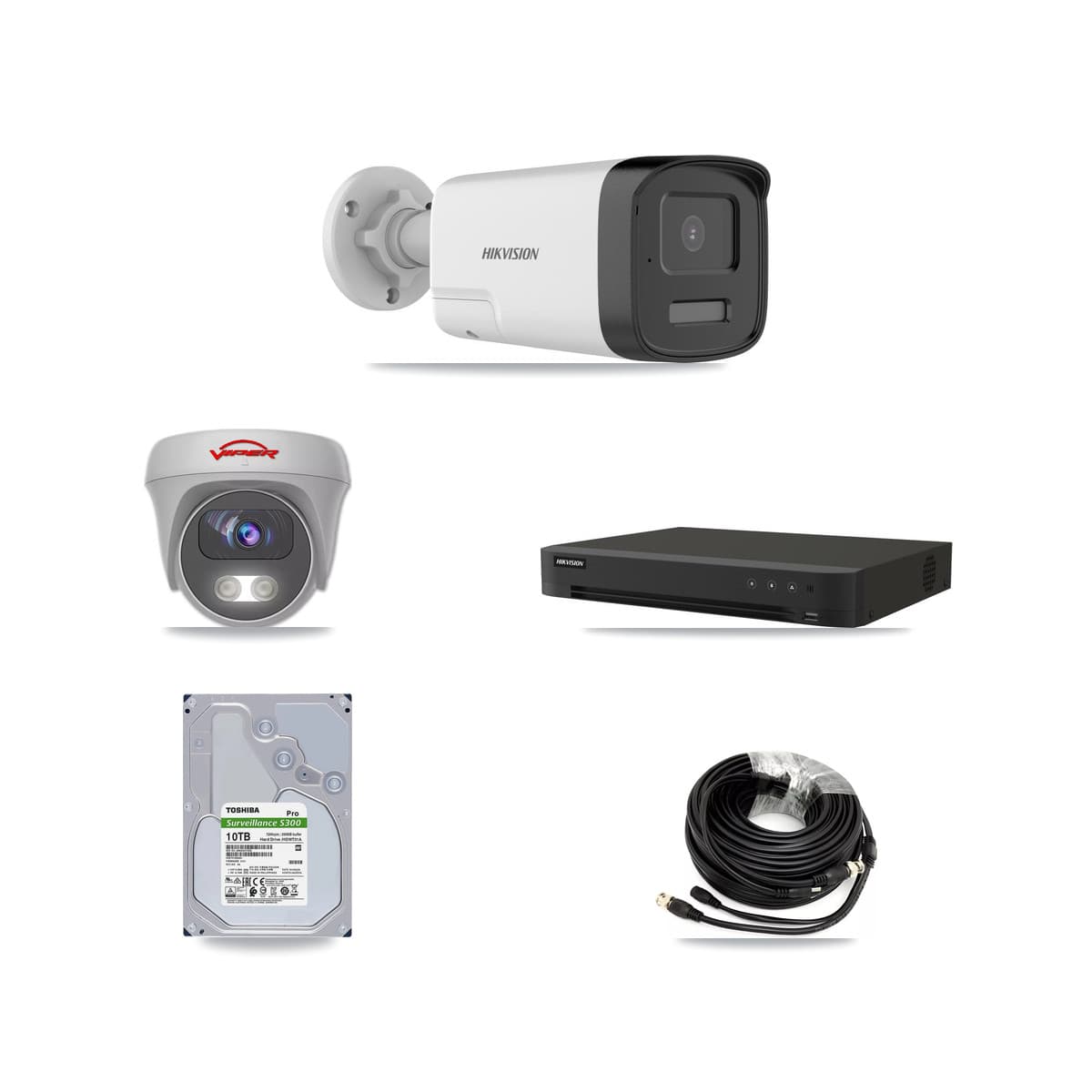 Hikvision & Viper 16-Channel 5MP CCTV Kit — 7 DS-2CE17K0T Bullet + 1 White VIPER-5MP-3K Cameras + 10TB Recording (IDS-7216HQHI Recorder)