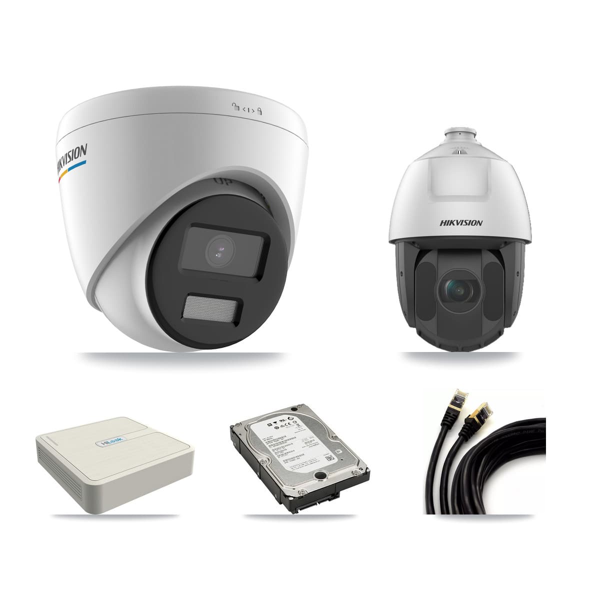Hikvision & HiLook 8-Channel 2MP CCTV Kit — 7 Turret + 1 PTZ Cameras + 5TB Recording (NVR-108H-D Recorder)