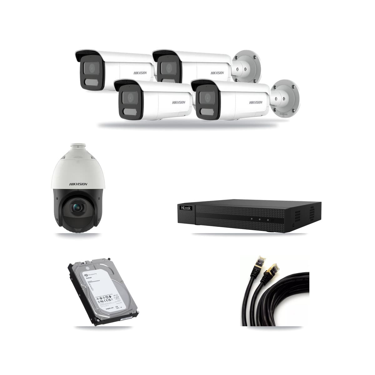Hikvision & HiLook 8-Channel 4MP CCTV Kit — 4 Bullet + 1 PTZ Cameras + 6TB Recording (NVR-108MH-D Recorder) - Image 1