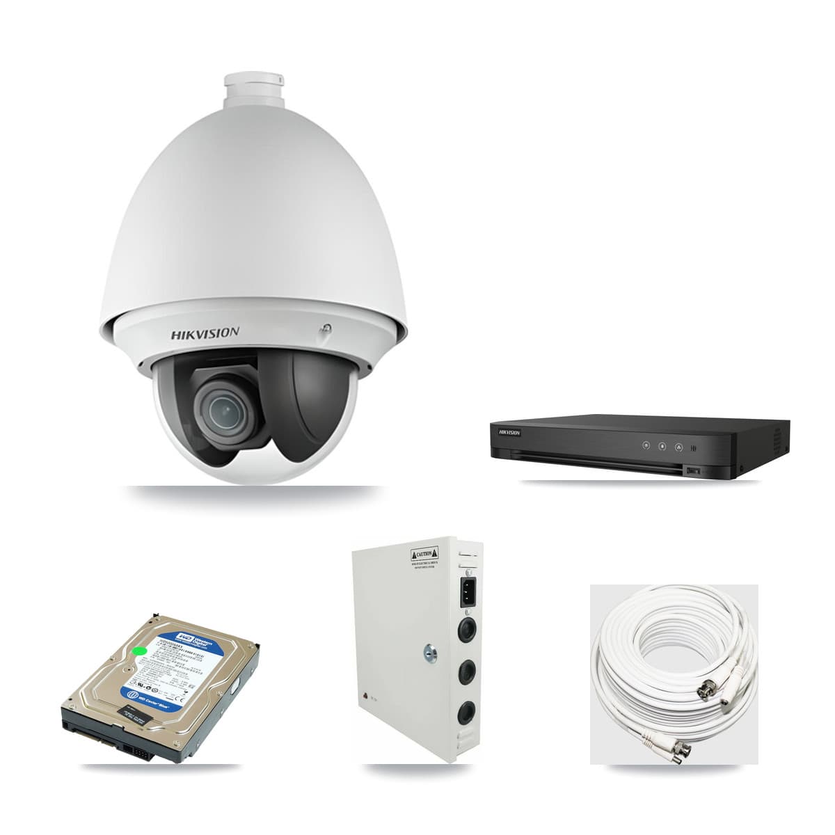 Hikvision 4-channel CCTV kit: 1 camera (1× 2MP PTZ), 500GB hard drive