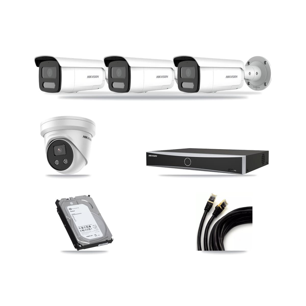 Hikvision 4-Channel 4MP – 5MP CCTV Kit — 3 4MP Bullet + 1 5MP Turret Cameras + 6TB Recording - Image 1