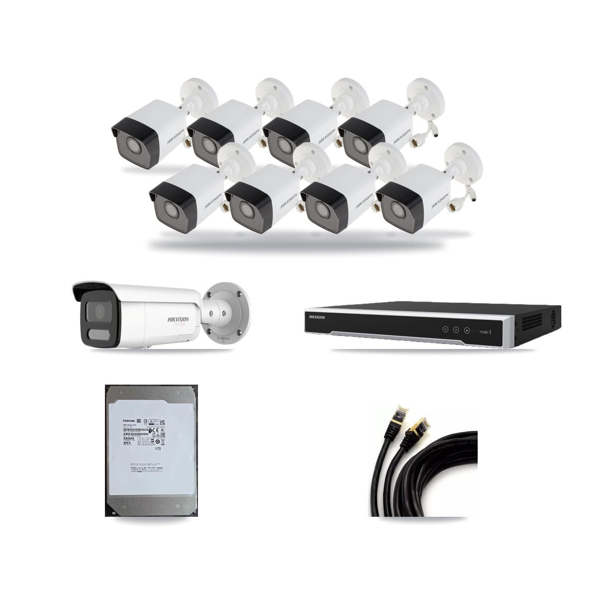 Hikvision 16-Channel 5MP – 4K CCTV Kit — 8 5MP + 1 White 4K Bullet Cameras + 14TB Recording - Image 1