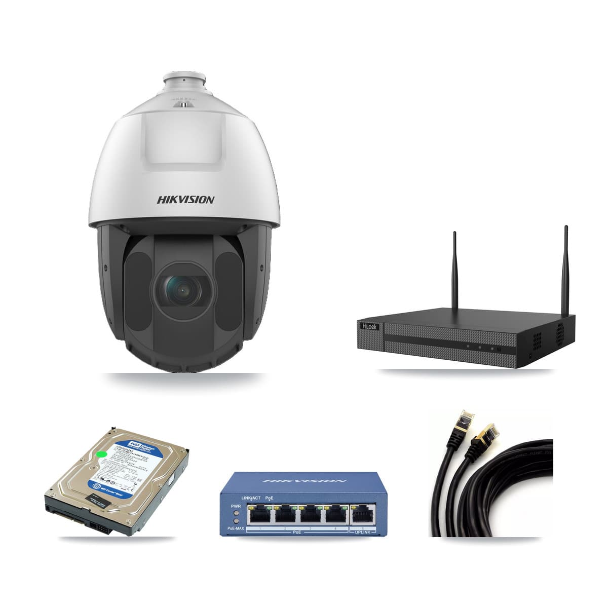 Hikvision & HiLook 4-Channel 2MP CCTV Kit — 1 PTZ Camera + 500GB Recording