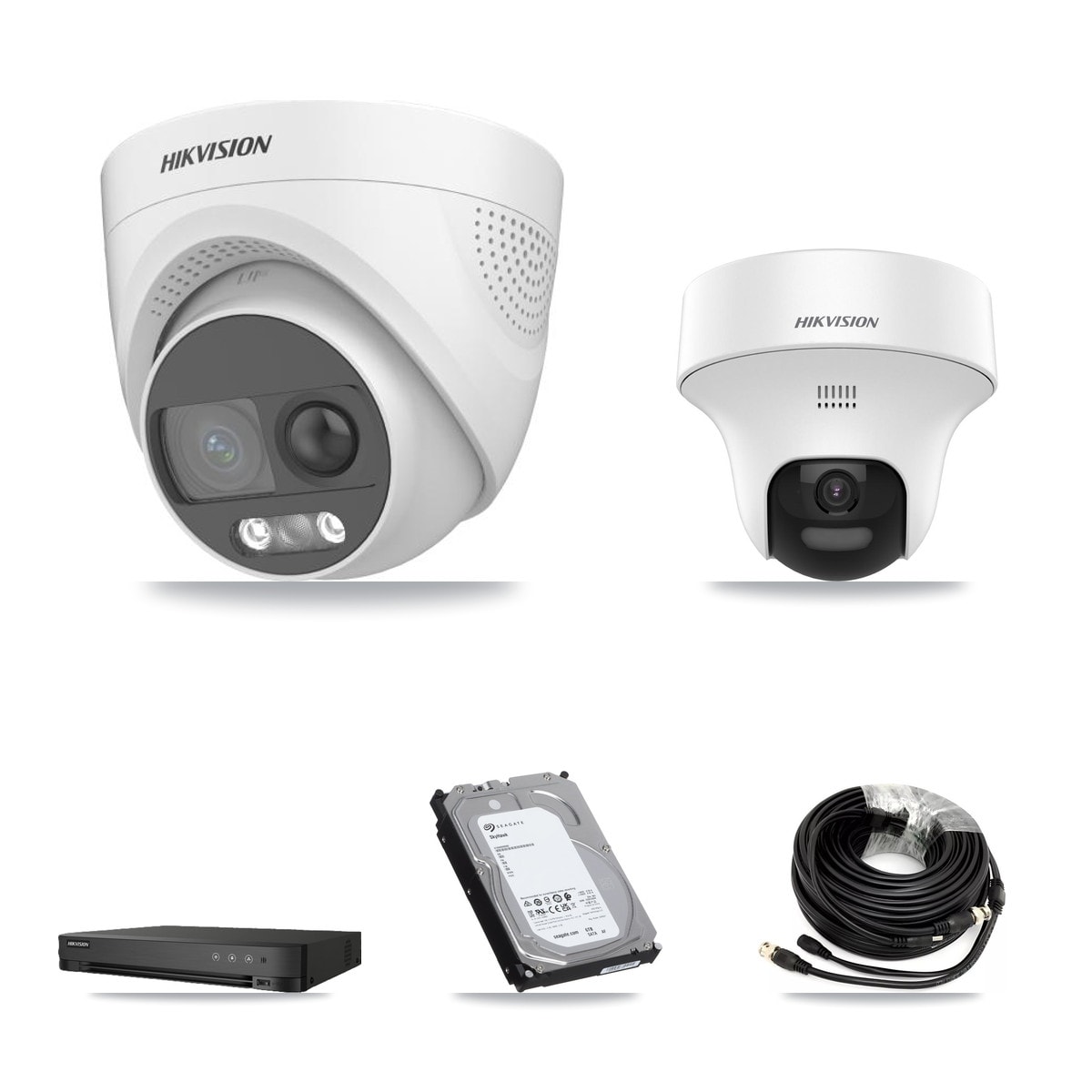 Hikvision 8-Channel 5MP CCTV Kit — 1 DS-2CE70K0T + 7 DS-2CE72KF3T Turret Cameras + 6TB Recording - Image 1