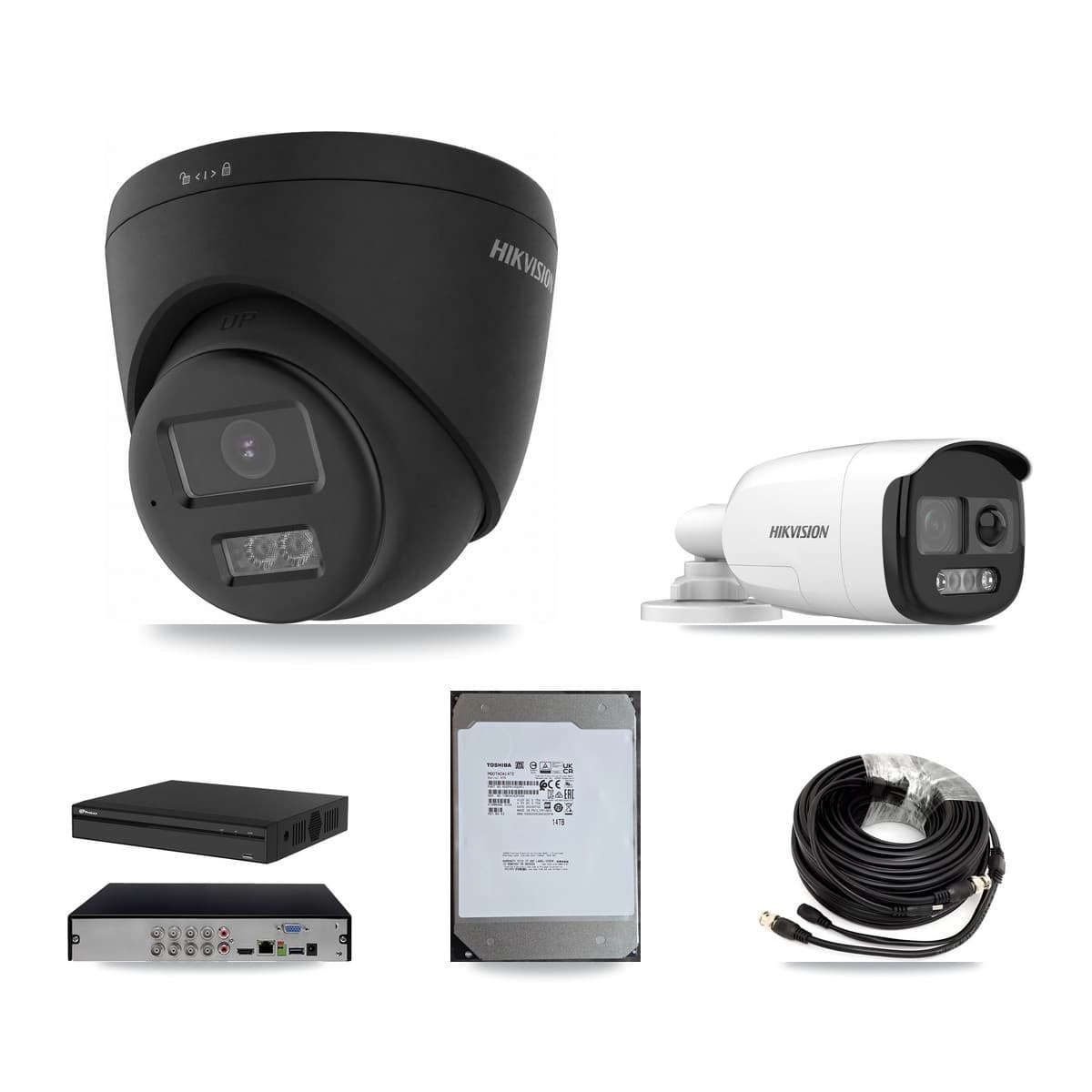 Hikvision & Prolux 8-Channel 5MP – 4K CCTV Kit — 1 5MP Bullet + 5 Black 4K Turret Cameras + 14TB Recording - Image 1
