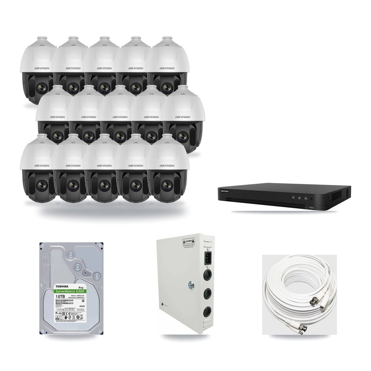 Hikvision 16-Channel 2MP CCTV Kit — 15 DS-2AE5225TI PTZ Cameras + 10TB Recording (DS-7216HGHI Recorder) - Image 1