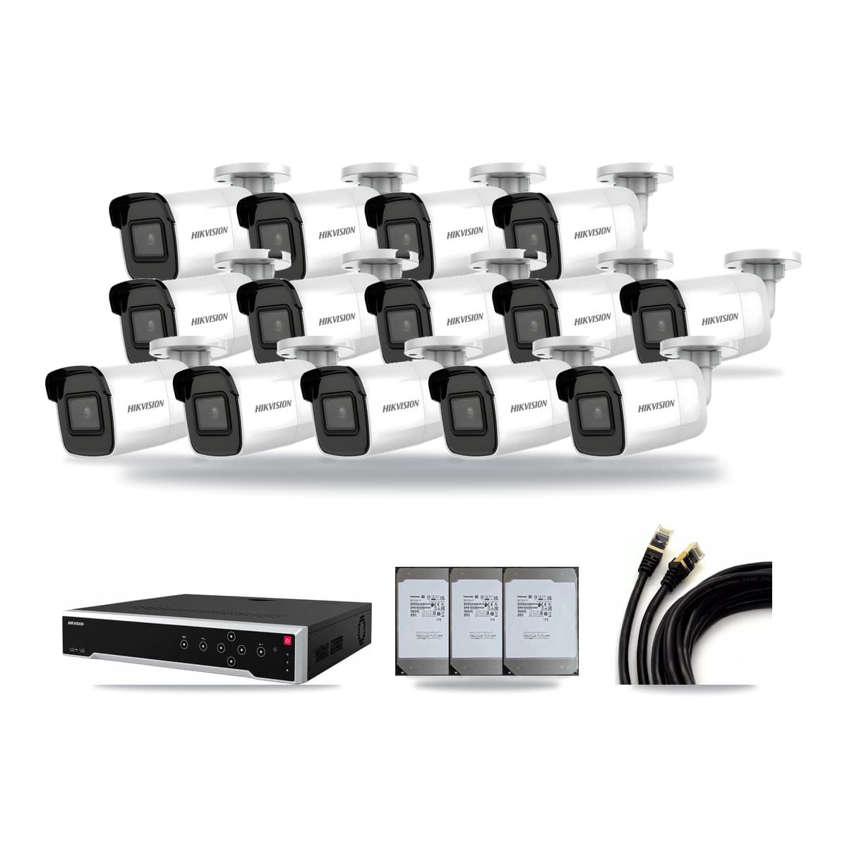 Hikvision 32-Channel 4K CCTV Kit — 14 Bullet Cameras + 3× 14TB Recording - Image 1