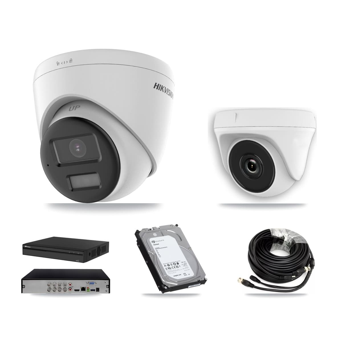 Hikvision & Prolux 8-Channel 2MP – 4K CCTV Kit — 2 4K Turret + 2 White 2MP Dome Cameras + 6TB Recording (PXD-5108HS Recorder)