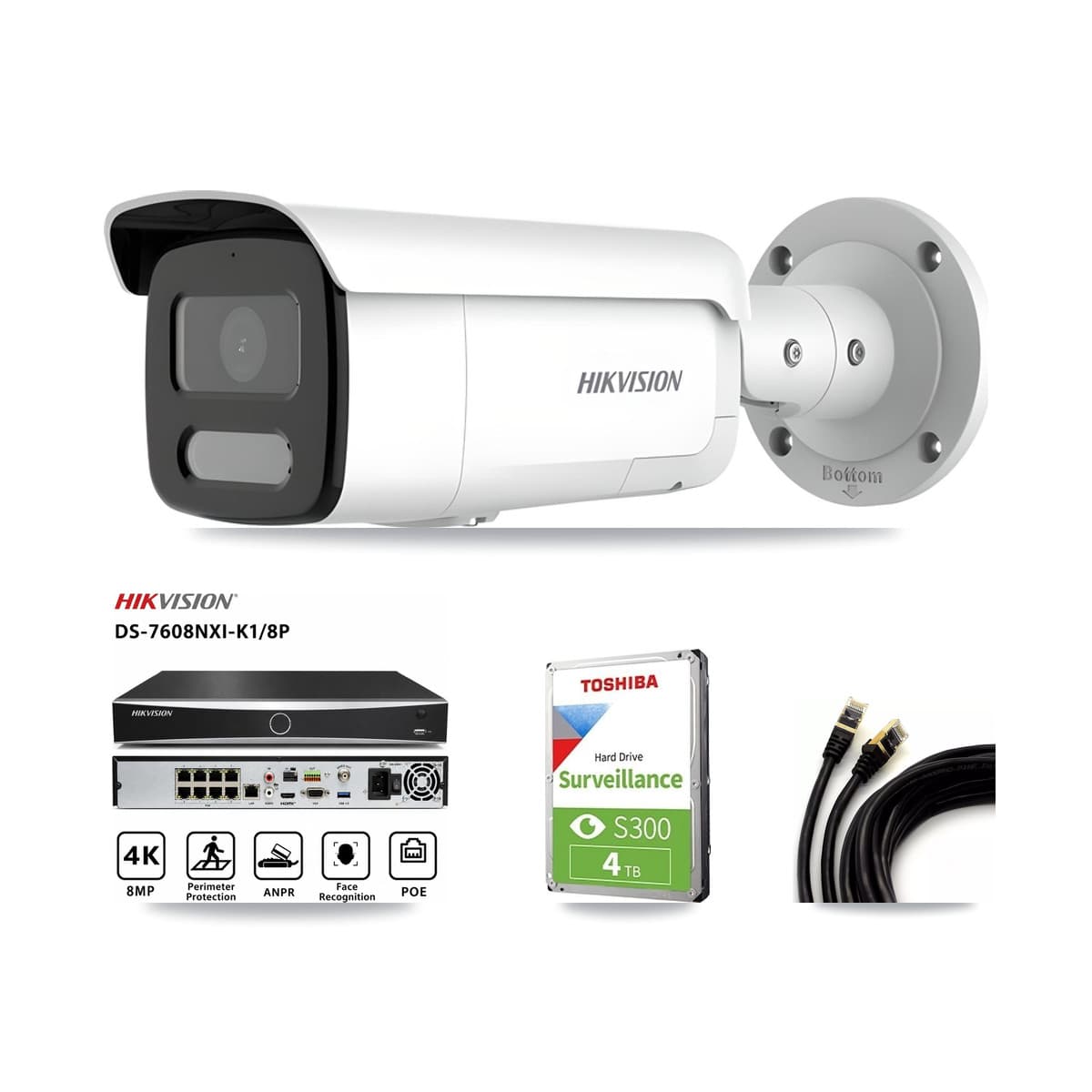 Hikvision 8-Channel 4MP CCTV Kit — 3 Bullet Cameras + 4TB Recording (DS-7608NXI Recorder) - Image 1