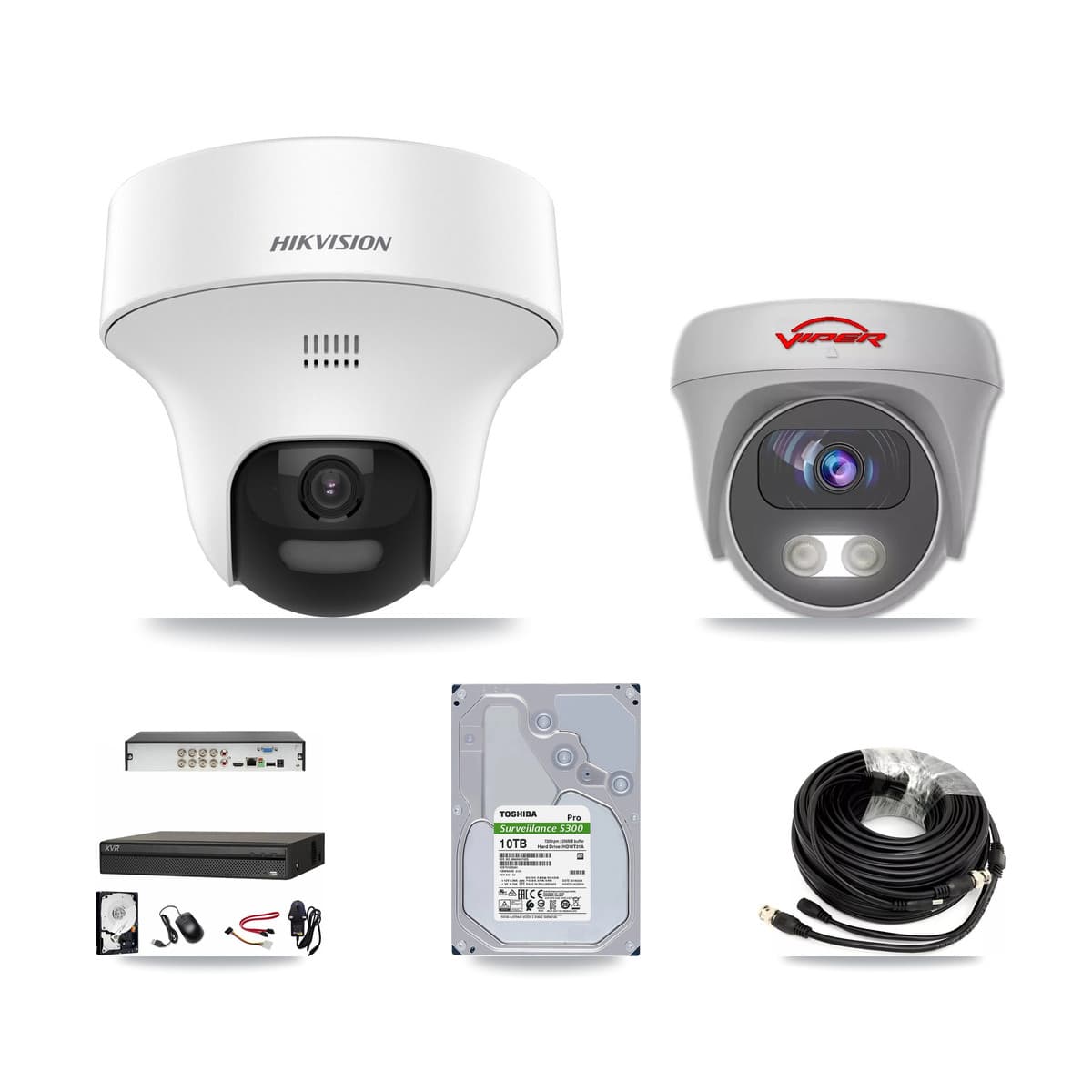8-Channel 5MP CCTV Kit — 6 DS-2CE70K0T Turret + 1 White VIPER-5MP-3K Cameras + 10TB Recording (XVR-3108AD Recorder)