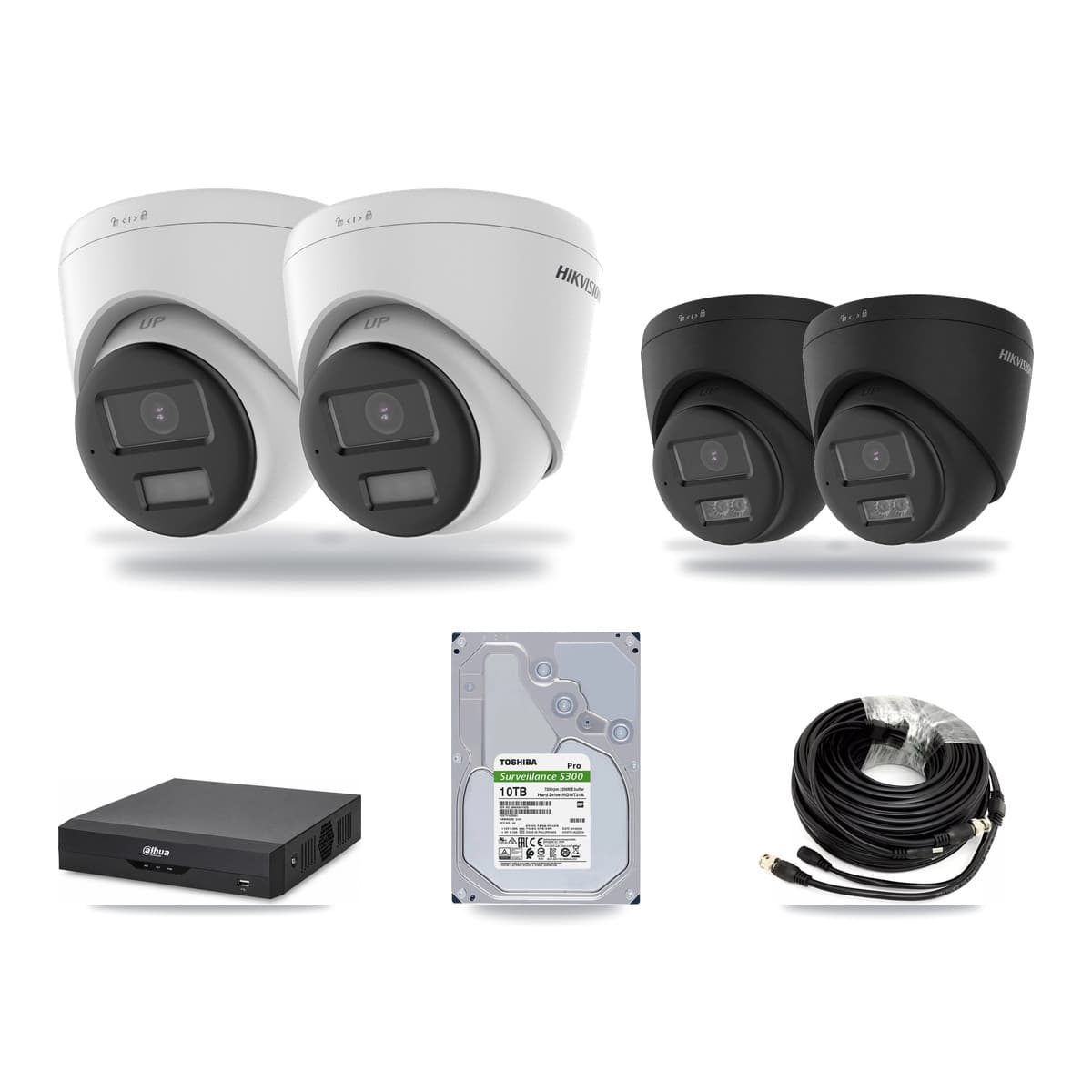 Hikvision & Dahua 4-Channel 4K CCTV Kit — 2 DS-2CE78U0T + 2 DS-2CE78U0T Turret Cameras + 10TB Recording - Image 1
