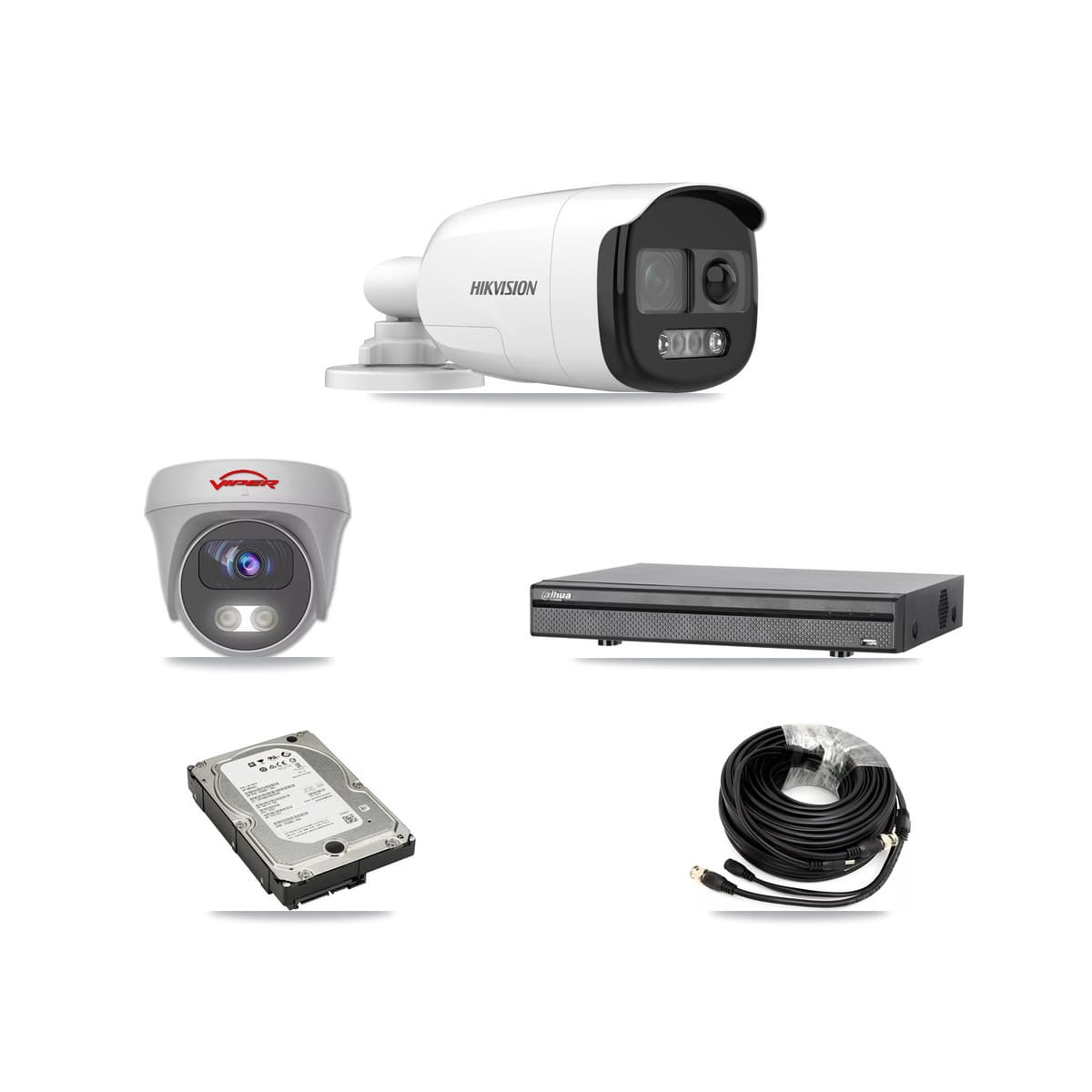 8-Channel 5MP CCTV Kit — 3 DS-2CE12KF3T Bullet + 1 White VIPER-5MP-3K Cameras + 5TB Recording (DH-XVR5108H Recorder)