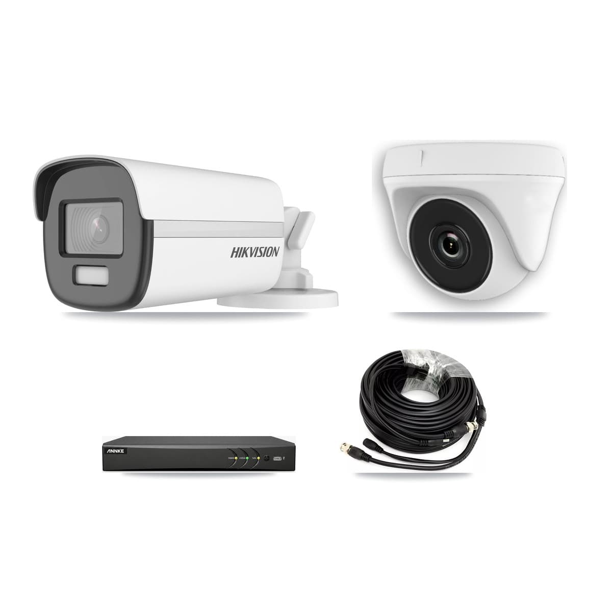 Hikvision & ANNKE 4-Channel 2MP – 4K CCTV Kit — 1 4K Bullet + 1 2MP Dome Cameras + 3TB Recording