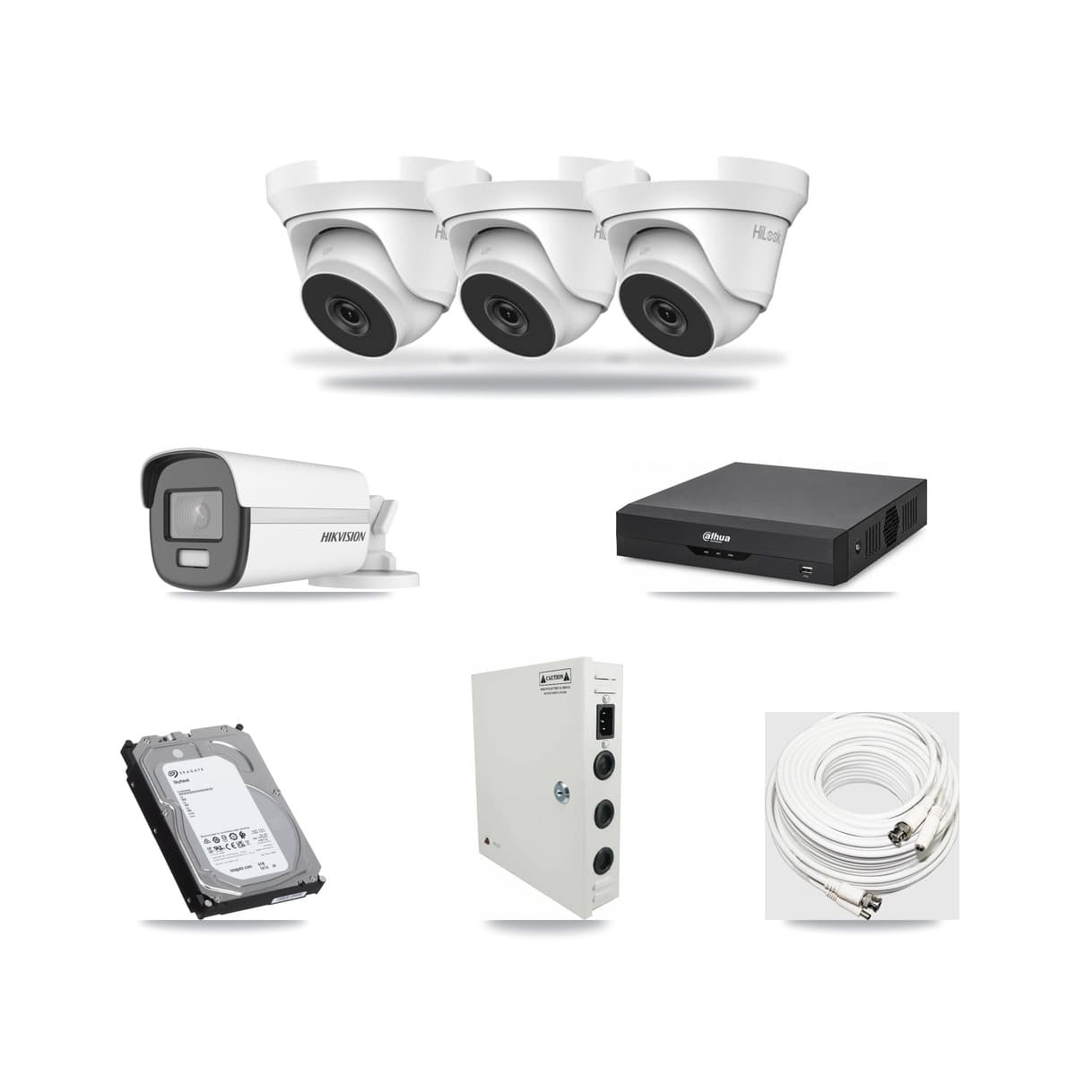 4-Channel 4MP – 4K CCTV Kit — 1 4K Bullet + 3 4MP Turret Cameras + 6TB Recording (DH-XVR5104HS Recorder) - Image 1