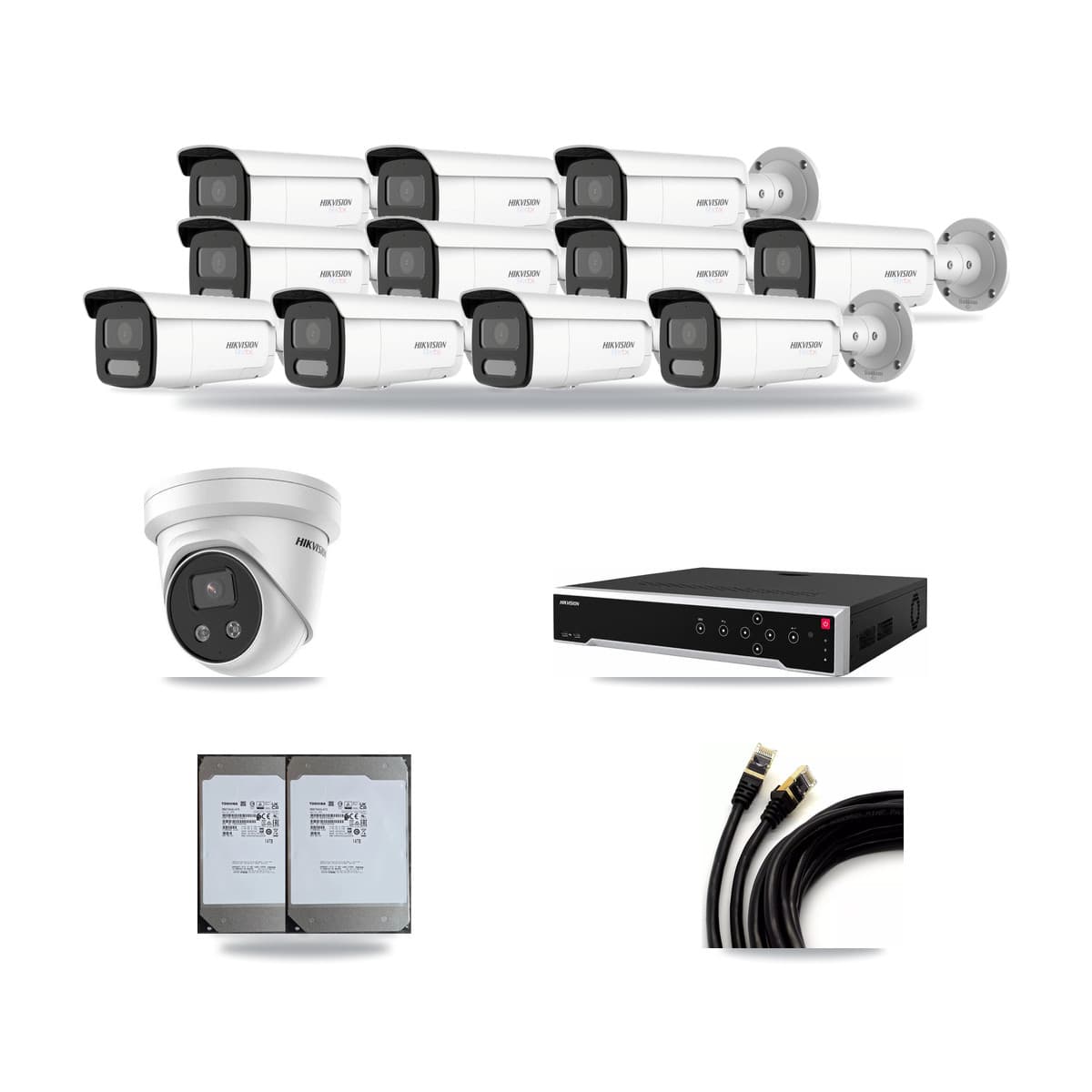Hikvision 32-Channel 5MP – 4K CCTV Kit — 11 4K Bullet + 1 5MP Turret Cameras + 2× 14TB Recording - Image 1