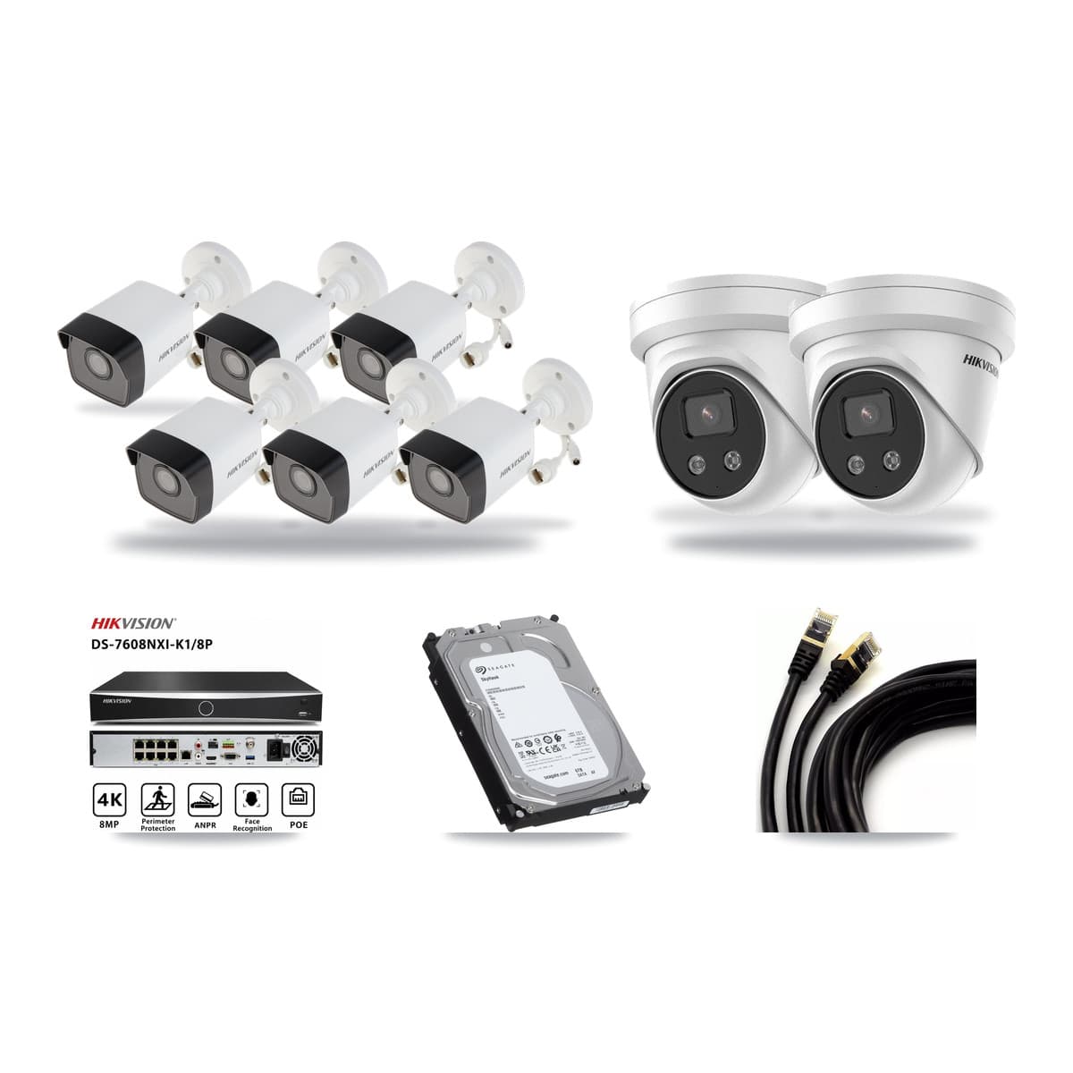 Hikvision 8-Channel 5MP CCTV Kit — 6 DS-2CD1053G0 Bullet + 2 DS-2CD3356G2 Turret Cameras + 6TB Recording - Image 1