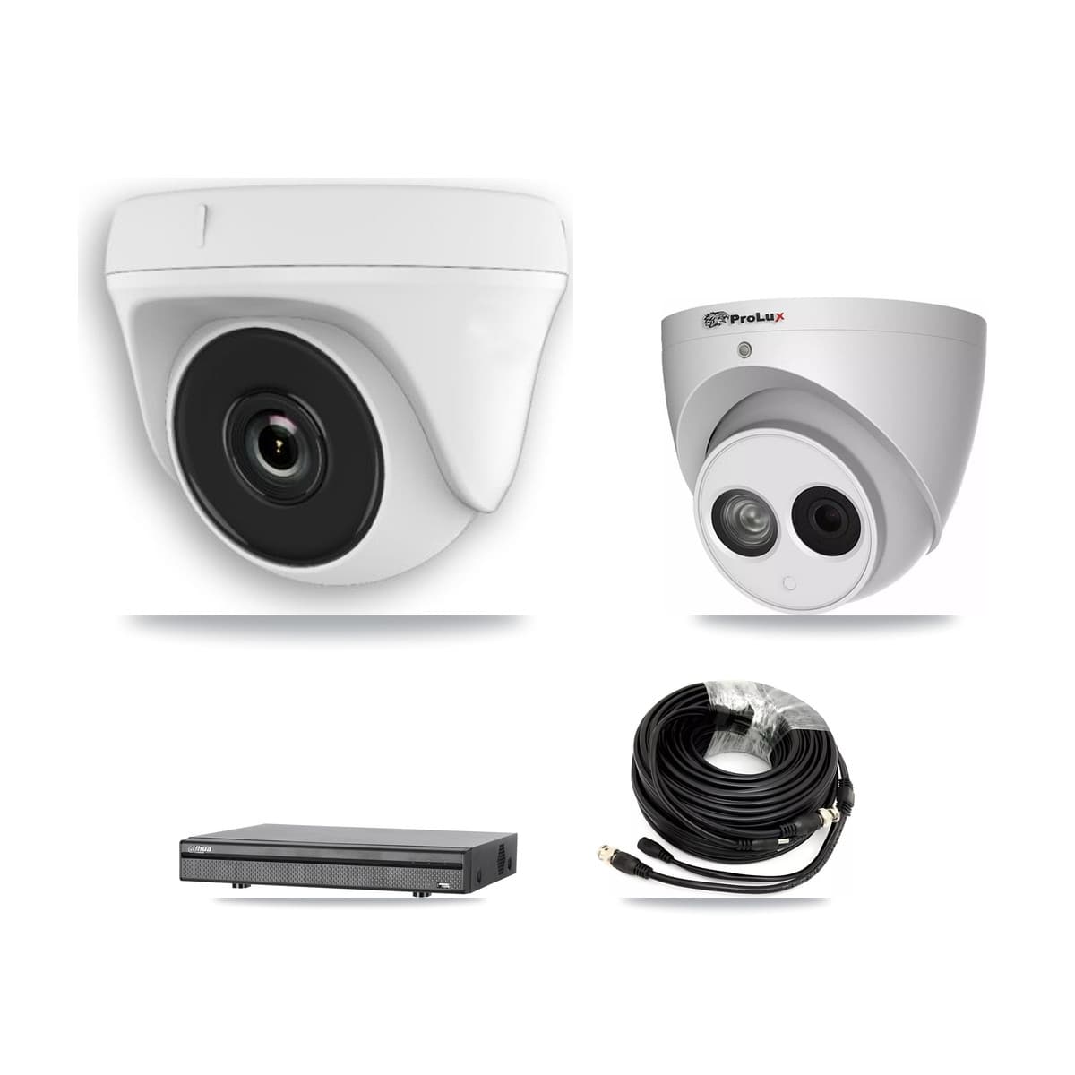 Prolux & Dahua 8-Channel 2MP – 4MP CCTV Kit — 3 White 2MP Dome + 1 4MP Turret Cameras + 3TB Recording (DH-XVR5108H Recorder)