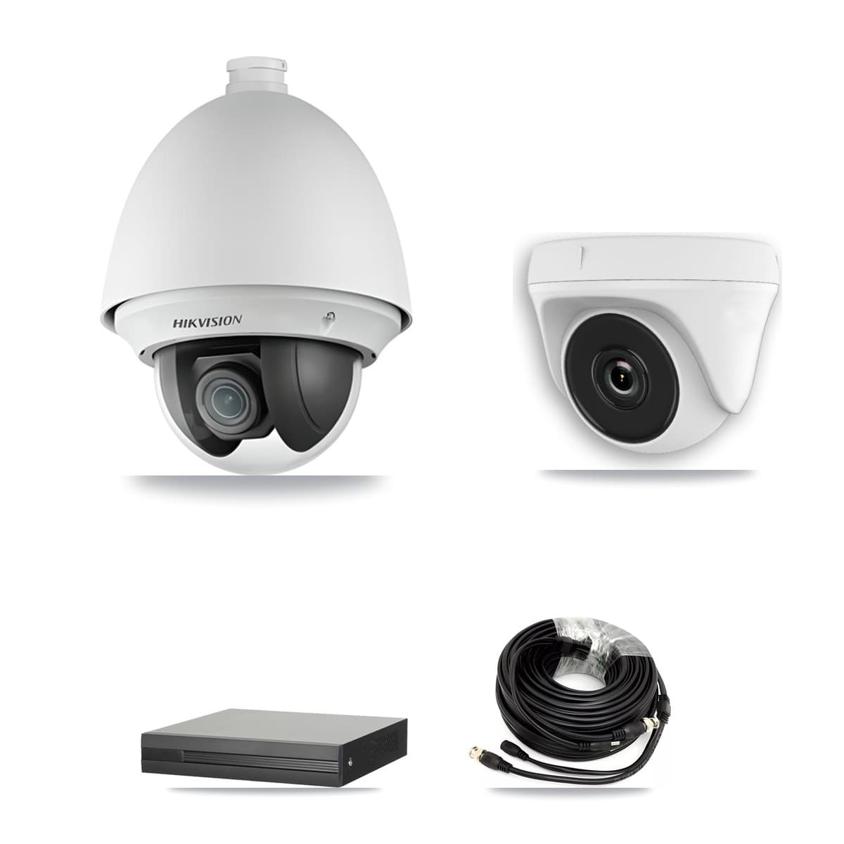 Hikvision 4-Channel 2MP CCTV Kit — 1 DS-2AE4225T PTZ + 1 White HDT-2MP-N20W Dome Cameras + 1TB Recording (XVR-3104HS Recorder)