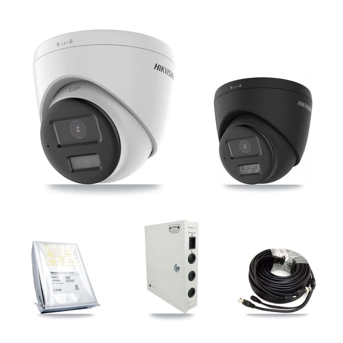 Hikvision 32-Channel 5MP – 4K CCTV Kit — 12 DS-2CE78K0T-LPTS 5MP + 6 Black DS-2CE78U0T-LTS-BLACK 4K Turret Cameras + 4× 8TB Recording (IDS-7332HUHI-M4/S Recorder) - Image 1