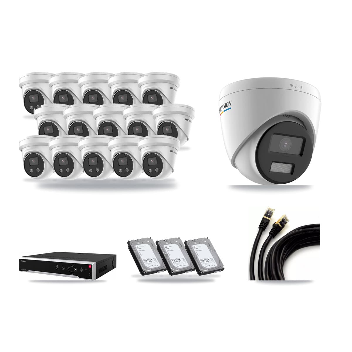 Hikvision 32-Channel 2MP – 5MP CCTV Kit — 1 2MP + 15 5MP Turret Cameras + 3× 6TB Recording - Image 1