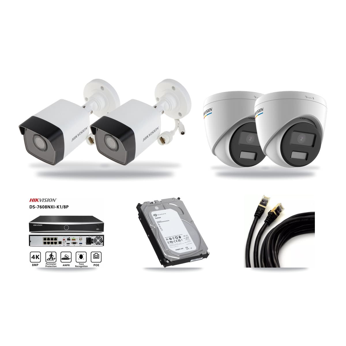 Hikvision 8-Channel 2MP – 5MP CCTV Kit — 2 5MP Bullet + 2 2MP Turret Cameras + 6TB Recording - Image 1