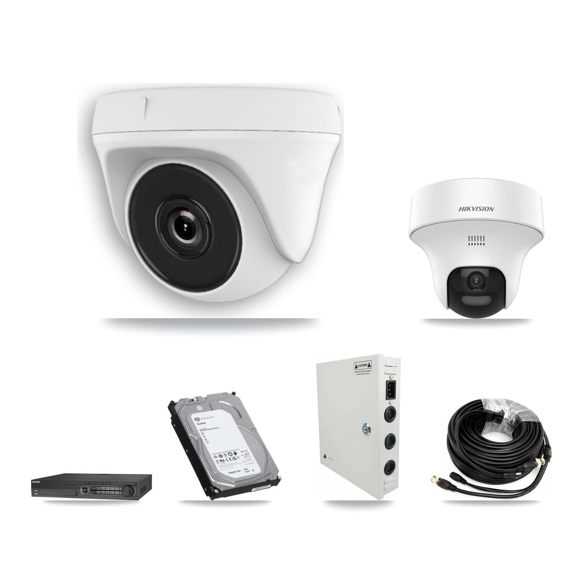 Hikvision 32-Channel 2MP – 5MP CCTV Kit — 1 DS-2CE70K0T 5MP Turret + 15 White HDT-2MP-N20W 2MP Dome Cameras + 2× 6TB Recording