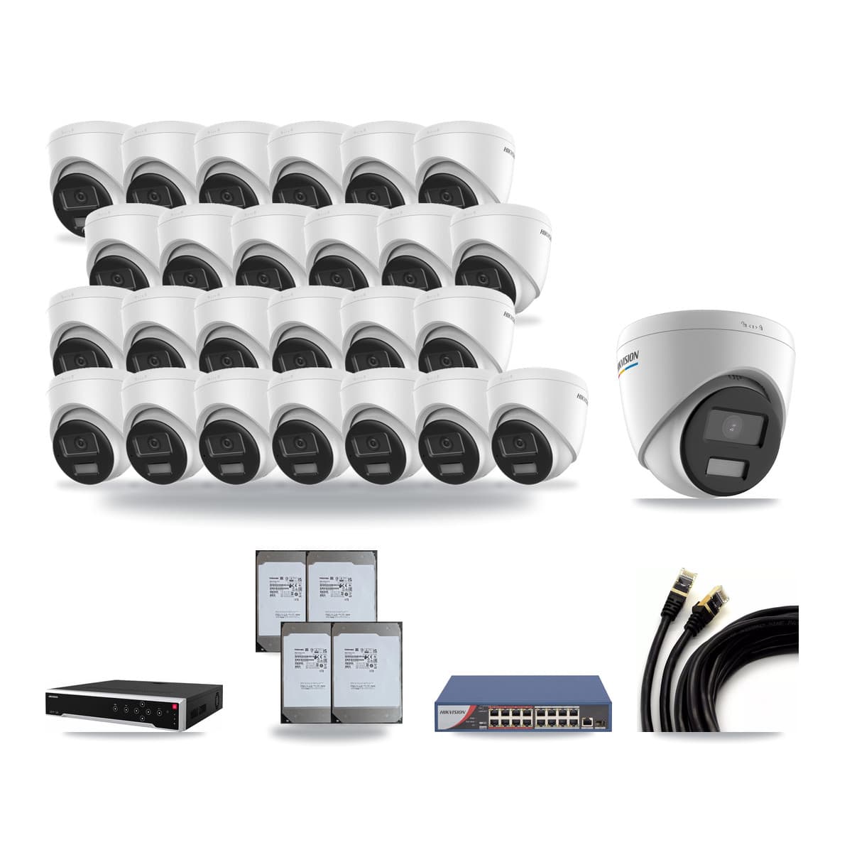 Hikvision 32-Channel 2MP – 4K CCTV Kit — 1 2MP + 25 4K Turret Cameras + 4× 14TB Recording - Image 1