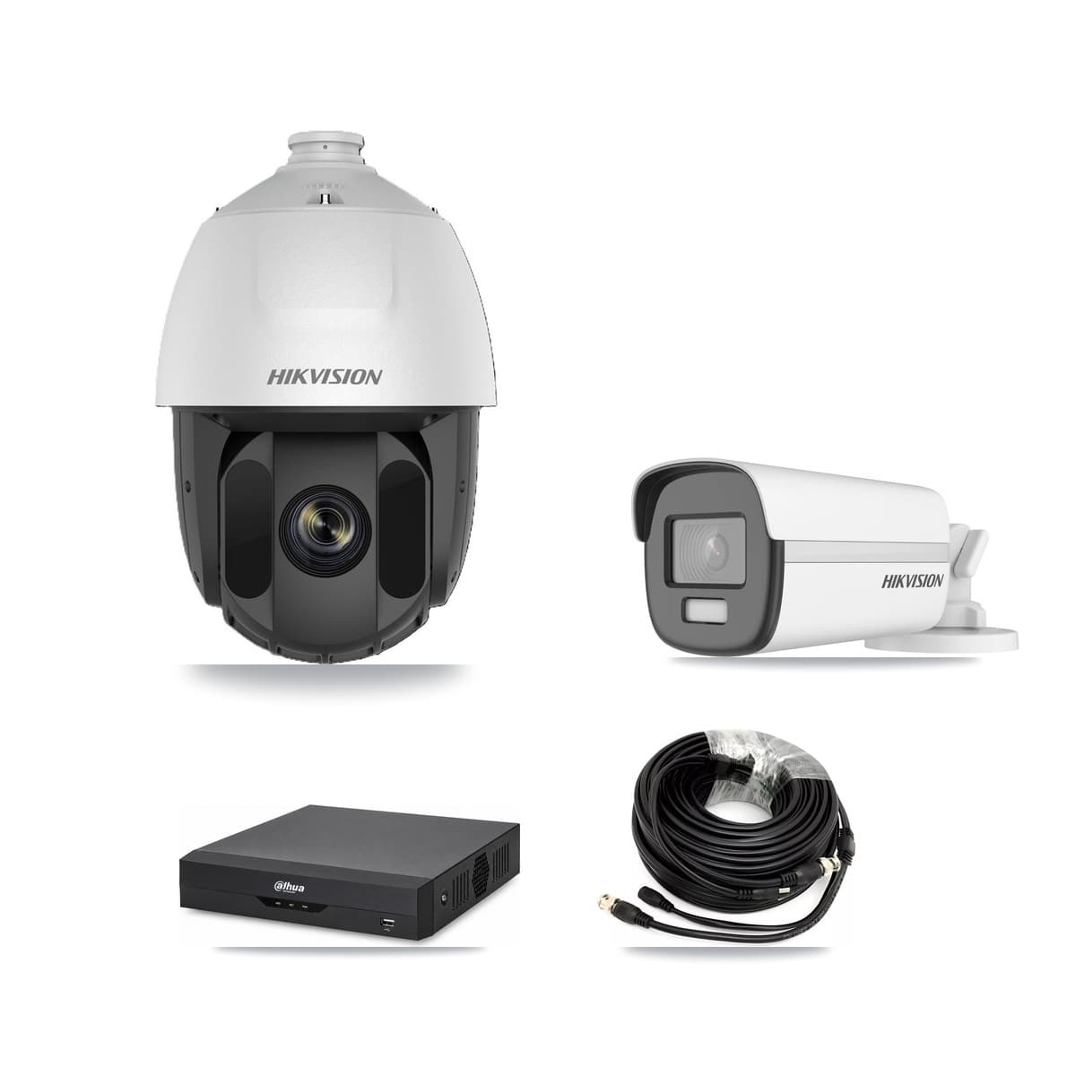 Hikvision & Dahua 4-Channel 2MP – 4K CCTV Kit — 1 DS-2AE5225TI 2MP PTZ + 1 DS-2CE12UF3T 4K Bullet Cameras + 3TB Recording - Image 1
