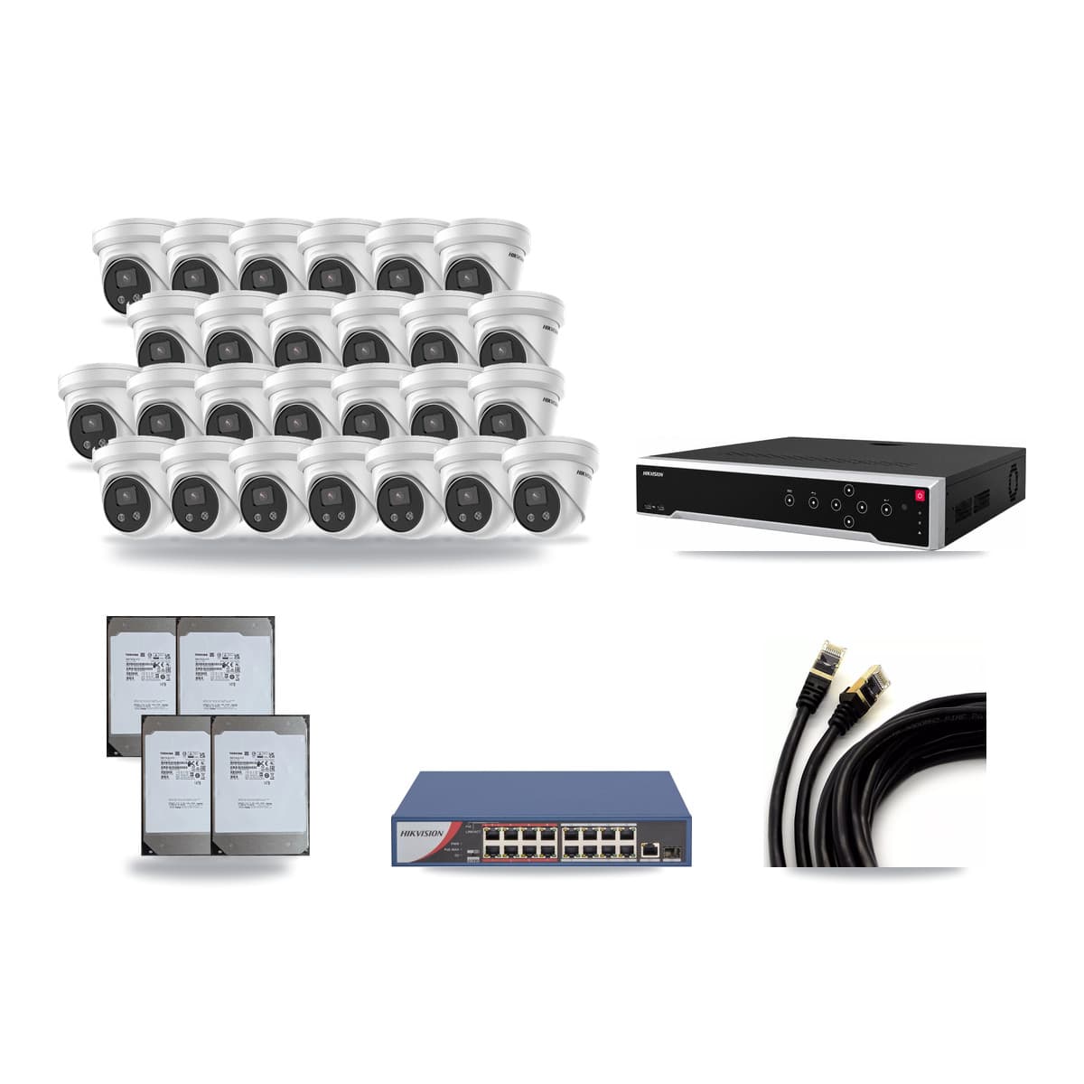 Hikvision 32-Channel 5MP CCTV Kit — 26 Turret Cameras + 4× 14TB Recording - Image 1