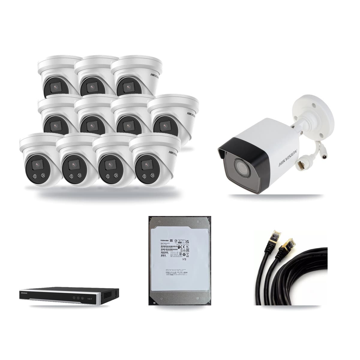Hikvision 16-Channel 5MP CCTV Kit — 1 Bullet + 11 Turret Cameras + 14TB Recording (DS-7616NI-M2 Recorder) - Image 1