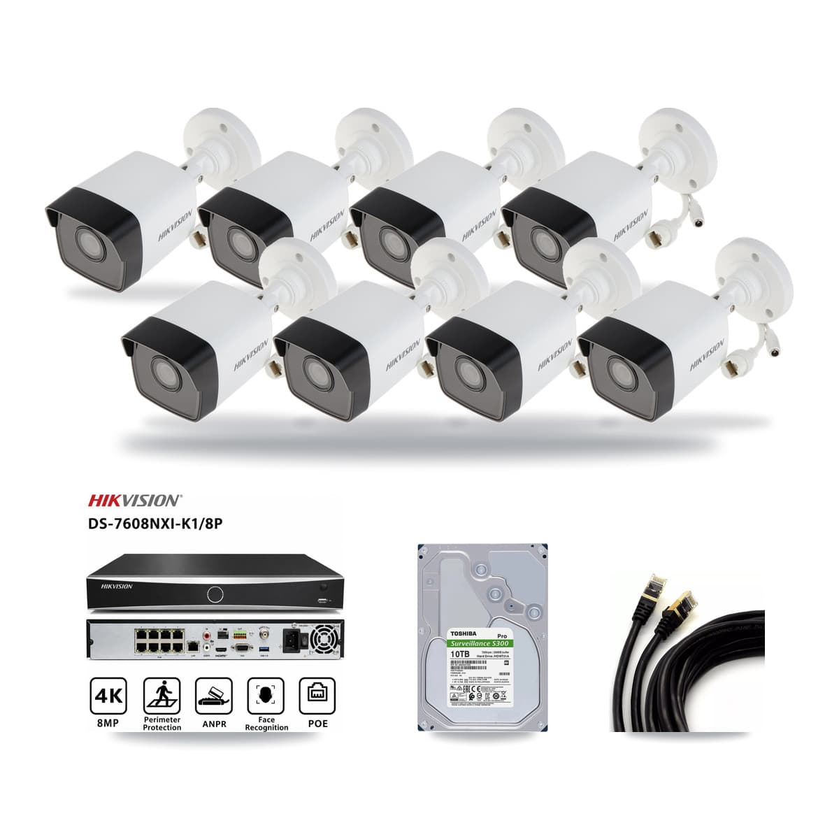 Hikvision 8-Channel 5MP CCTV Kit — 8 Bullet Cameras + 10TB Recording (DS-7608NXI Recorder) - Image 1