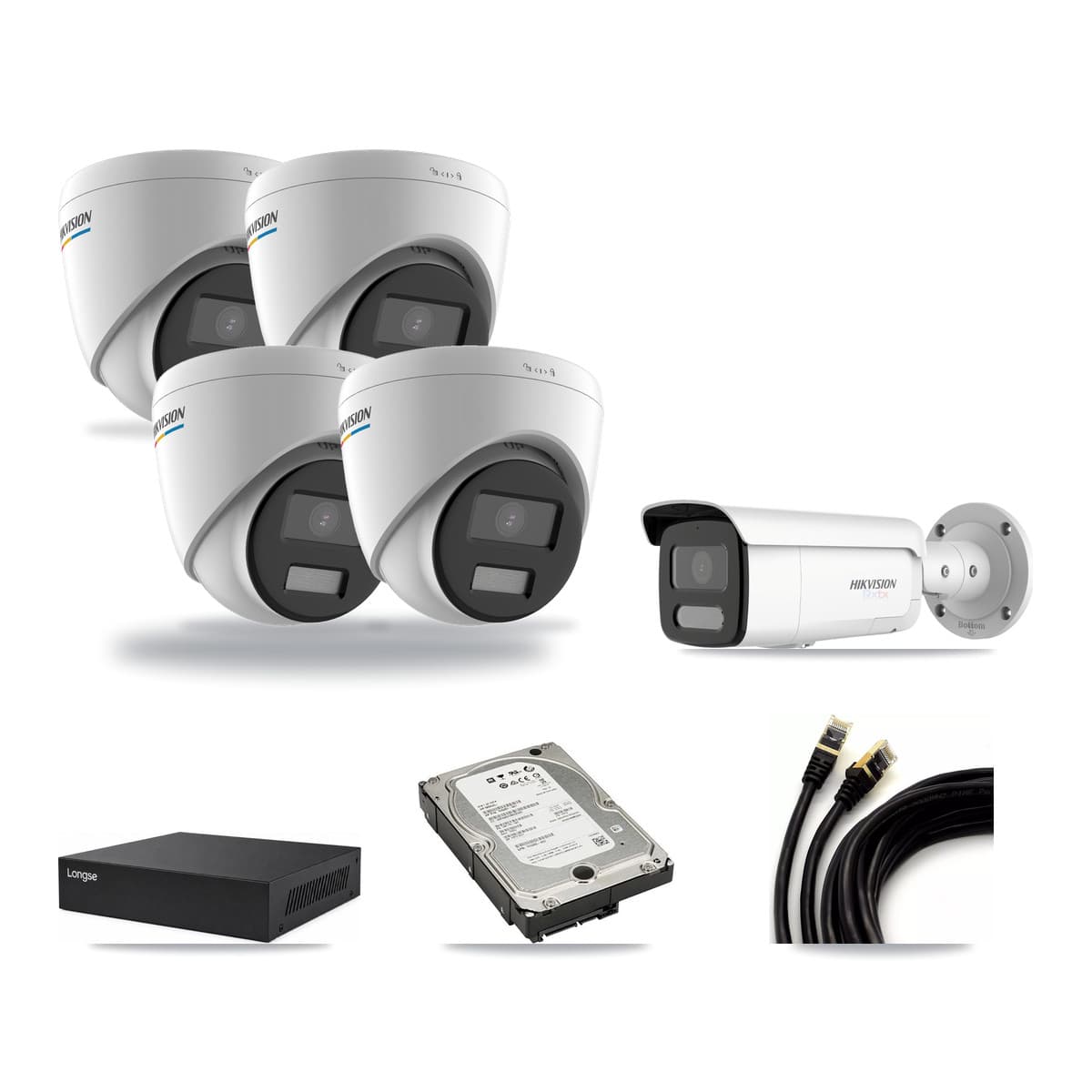 Hikvision & Longse 8-Channel 2MP – 4K CCTV Kit — 4 2MP Turret + 1 4K Bullet Cameras + 5TB Recording - Image 1